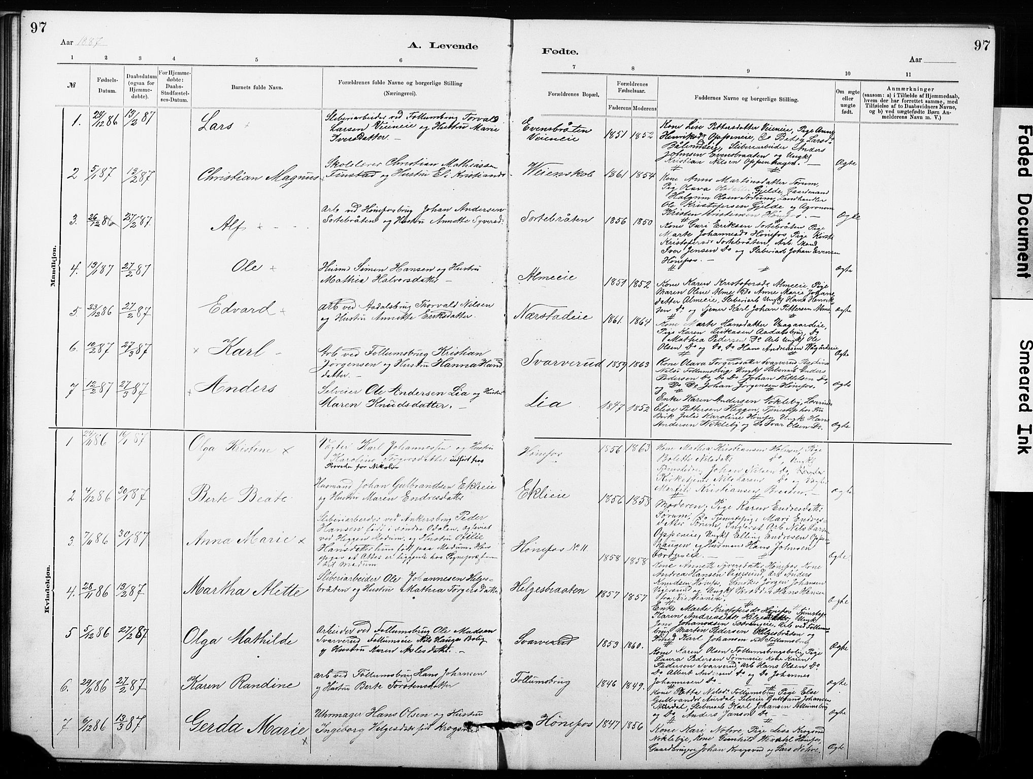 Hønefoss kirkebøker, SAKO/A-609/G/Ga/L0001: Parish register (copy) no. 1, 1870-1887, p. 97