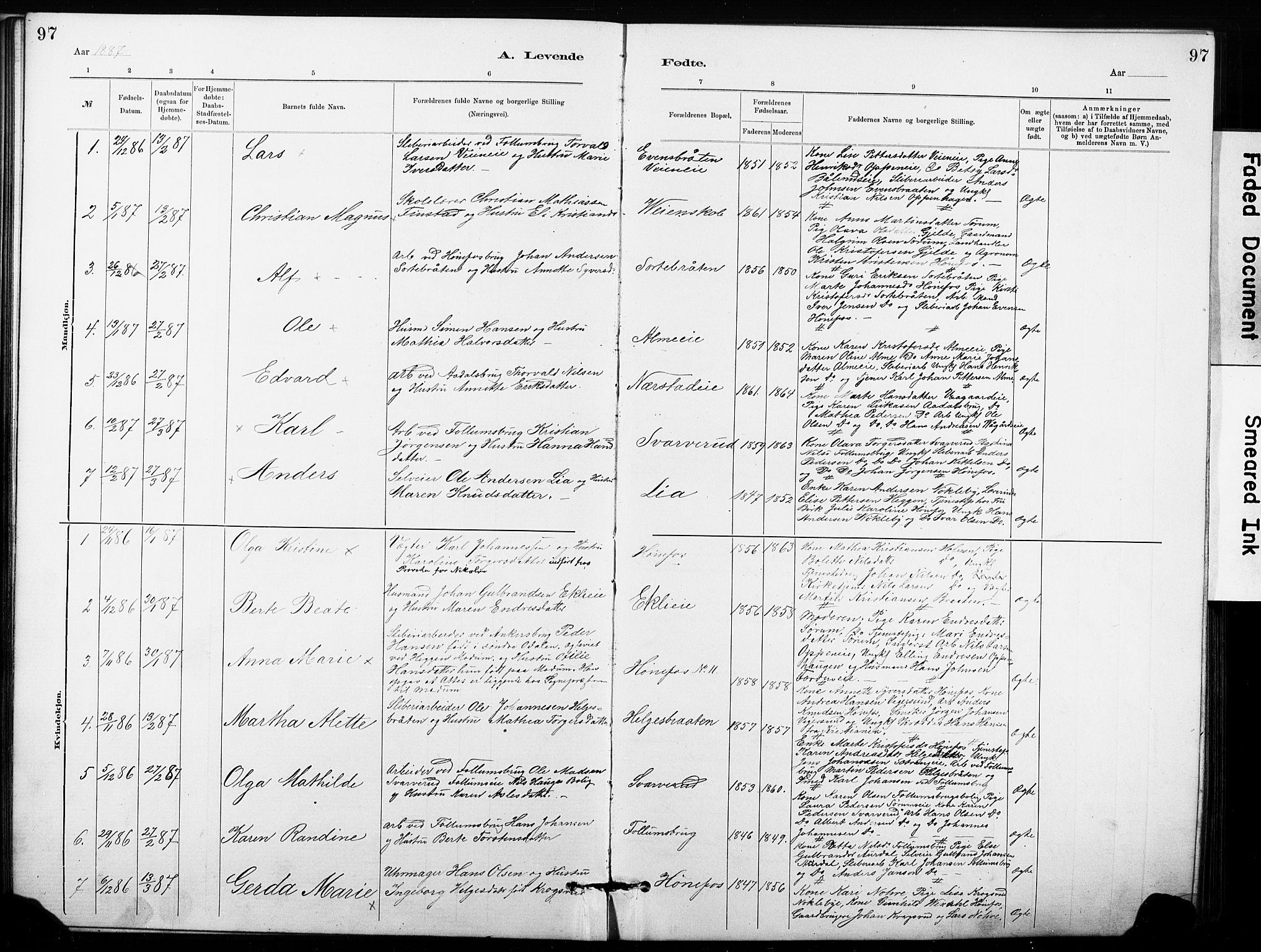Hønefoss kirkebøker, AV/SAKO-A-609/G/Ga/L0001: Parish register (copy) no. 1, 1870-1887, p. 97