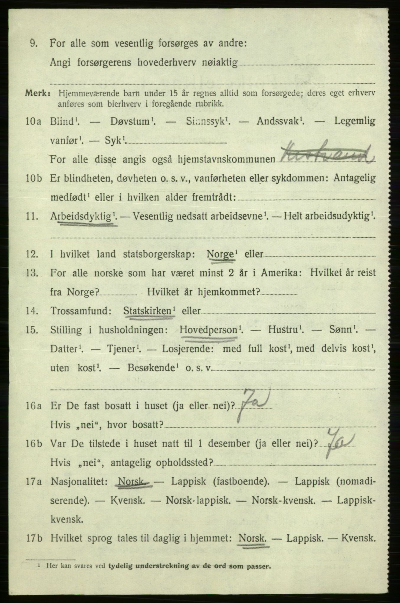 SATØ, 1920 census for Kistrand, 1920, p. 4749