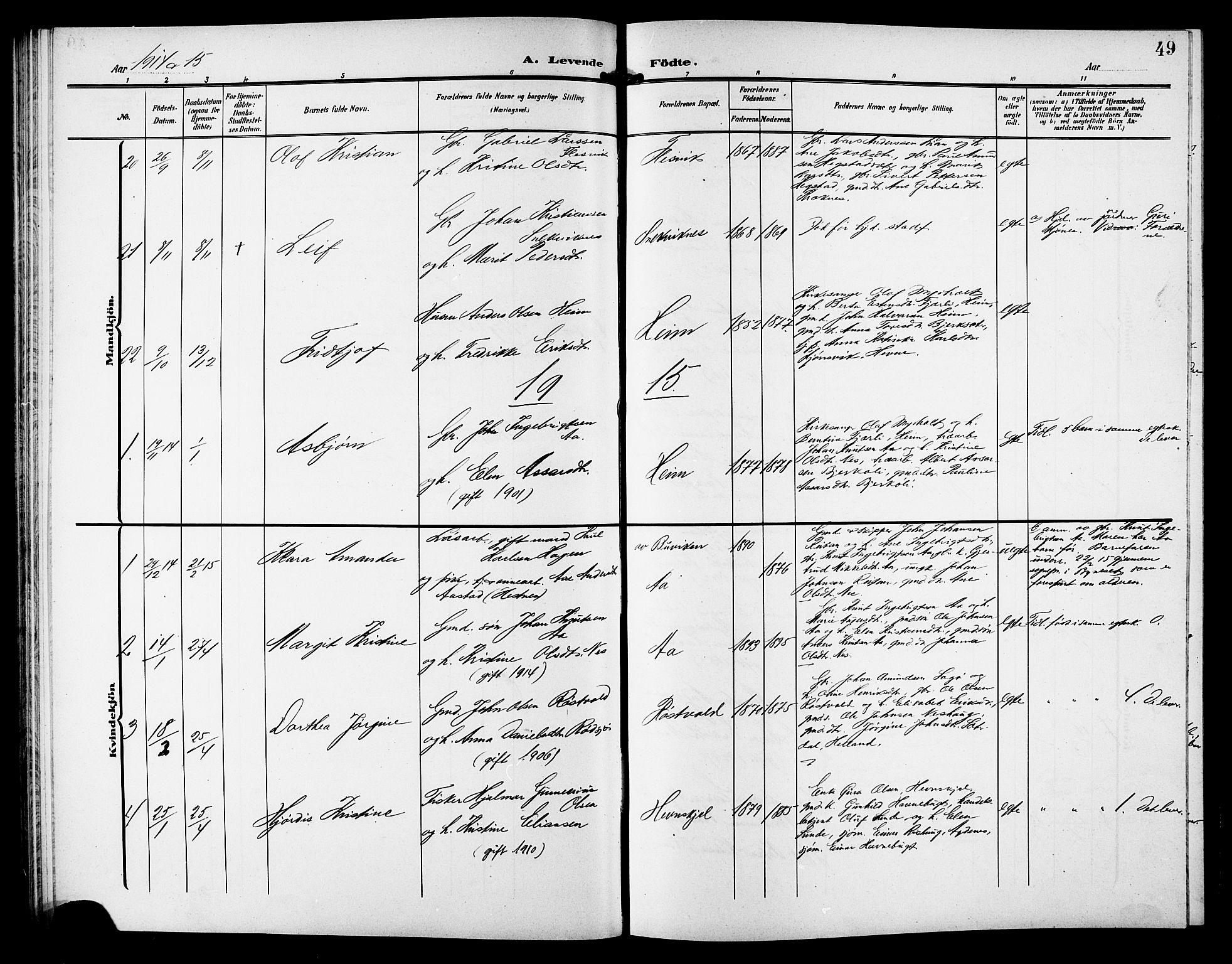 Ministerialprotokoller, klokkerbøker og fødselsregistre - Sør-Trøndelag, SAT/A-1456/633/L0520: Parish register (copy) no. 633C02, 1906-1921, p. 49