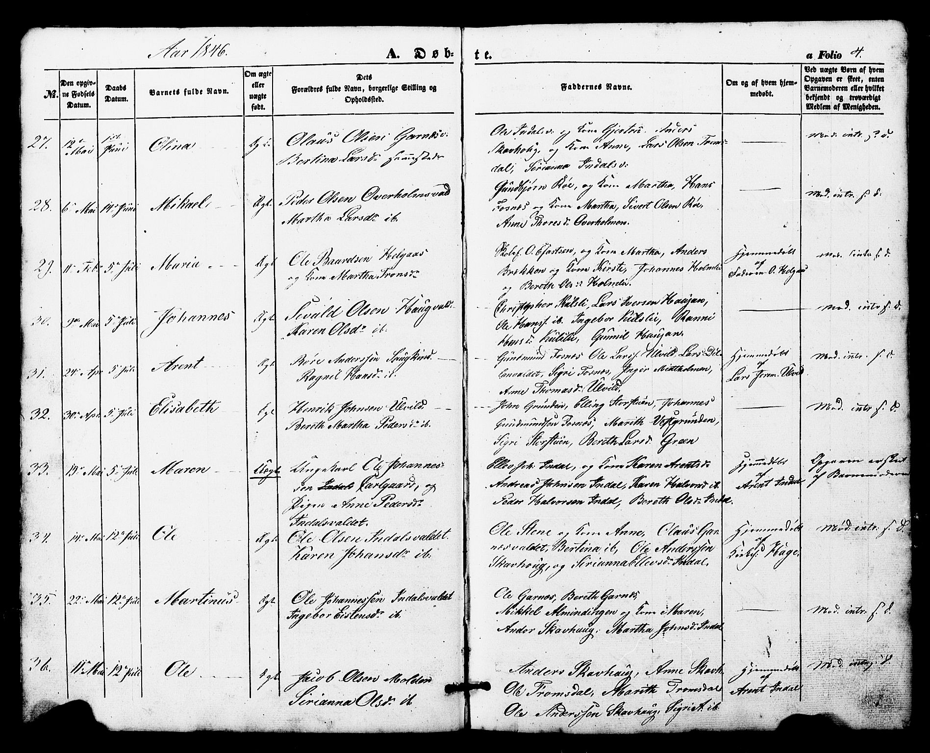 Ministerialprotokoller, klokkerbøker og fødselsregistre - Nord-Trøndelag, SAT/A-1458/724/L0268: Parish register (copy) no. 724C04, 1846-1878, p. 4