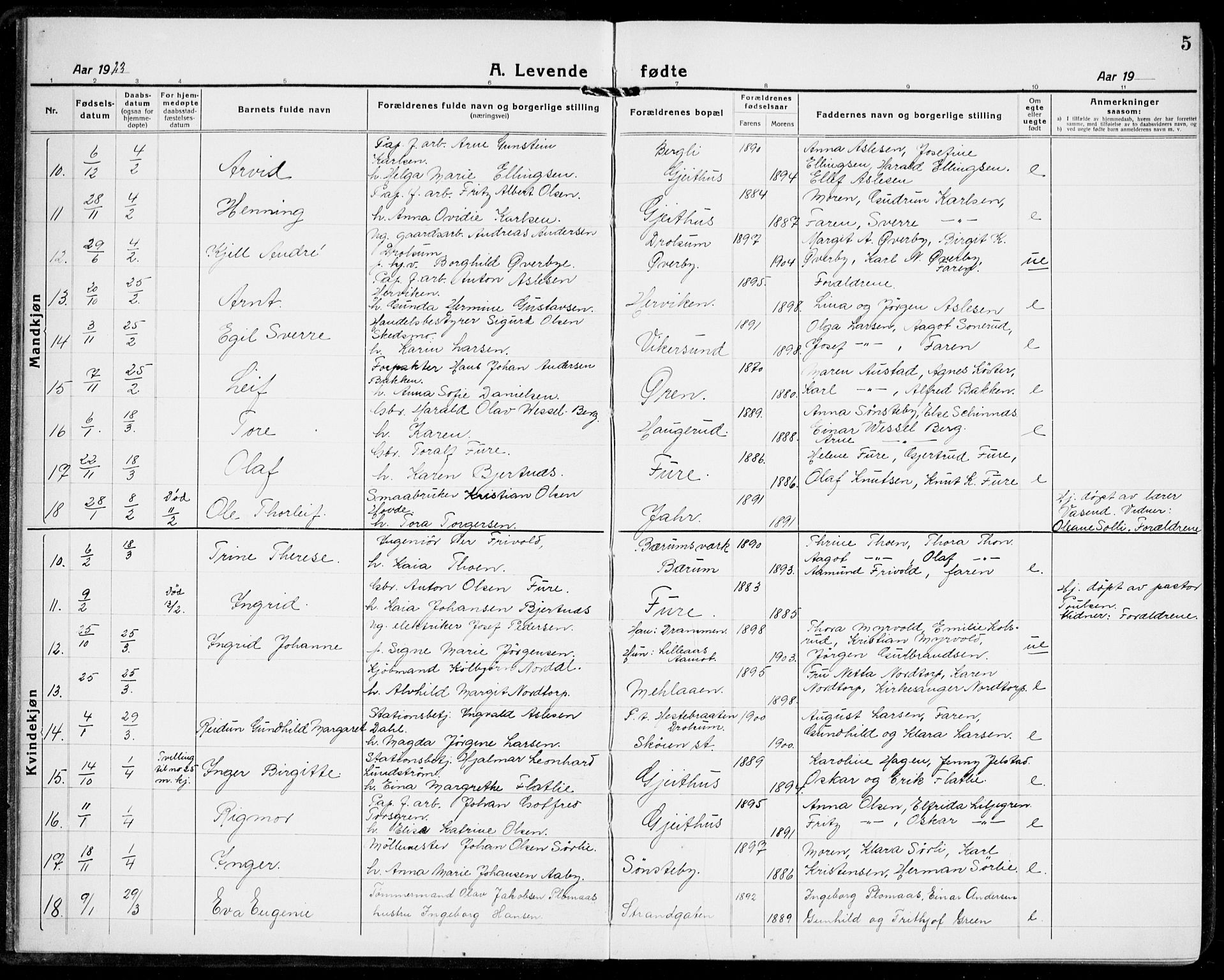 Modum kirkebøker, AV/SAKO-A-234/G/Ga/L0012: Parish register (copy) no. I 12, 1923-1933, p. 5