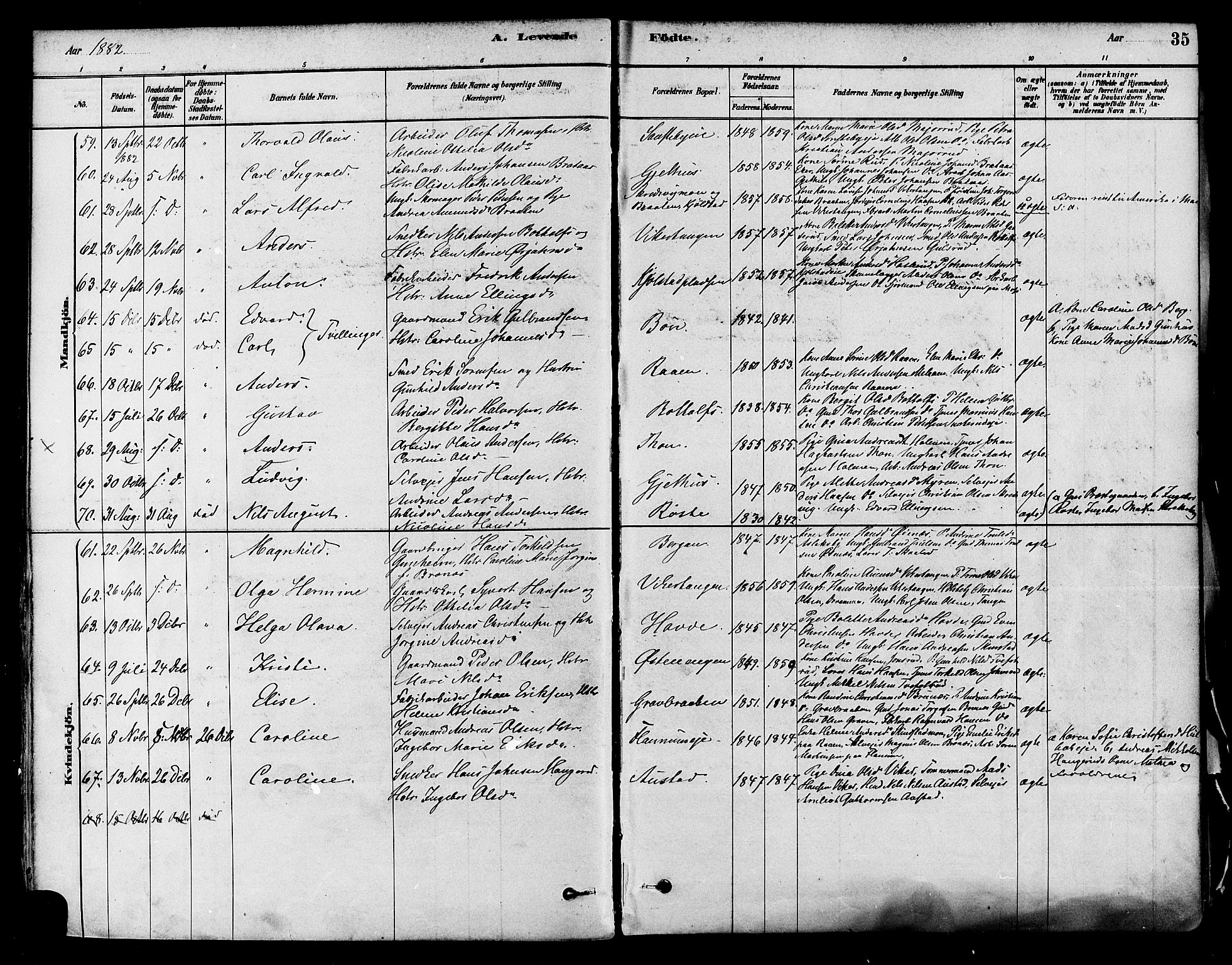 Modum kirkebøker, AV/SAKO-A-234/F/Fa/L0011: Parish register (official) no. 11, 1877-1889, p. 35