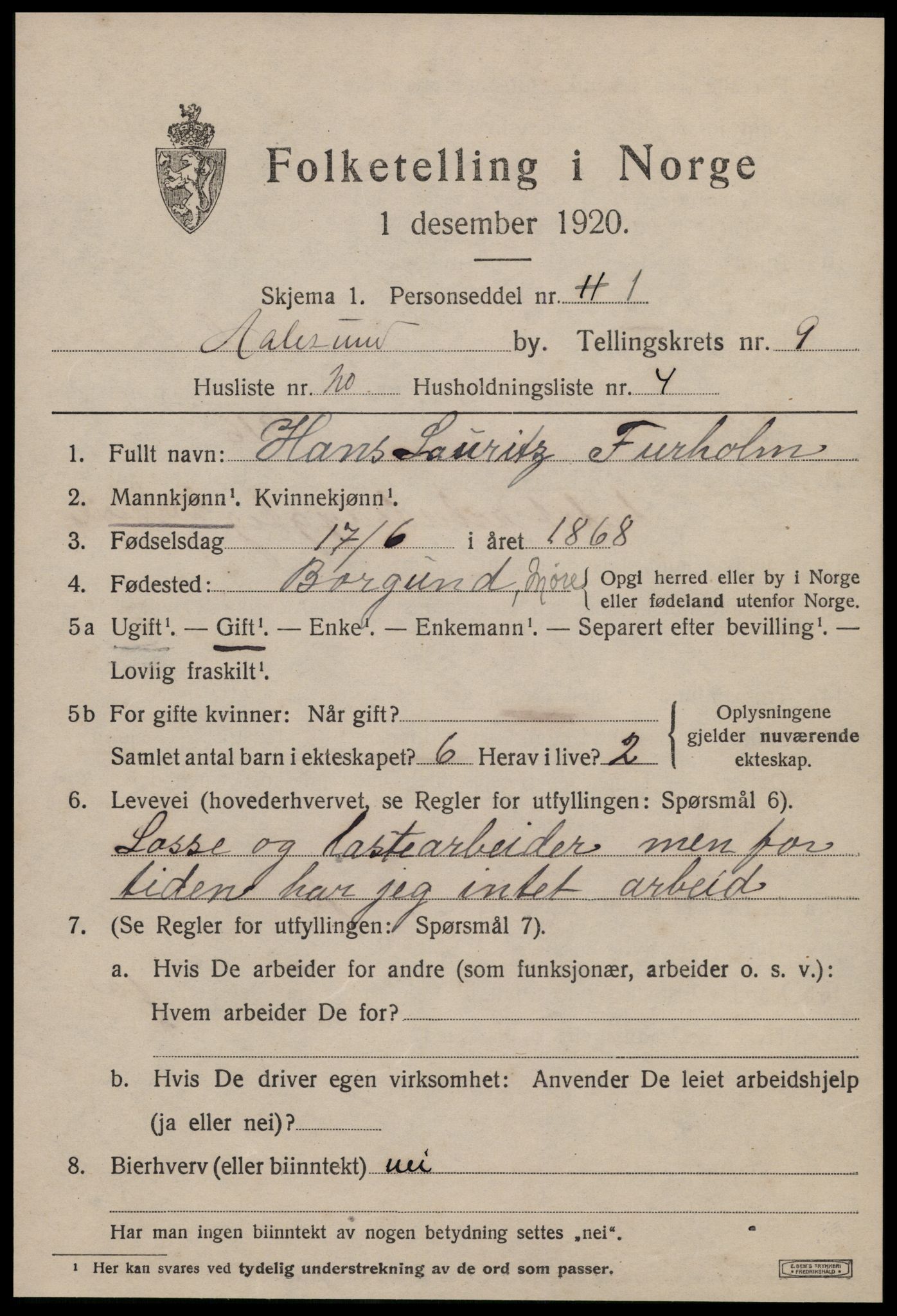 SAT, 1920 census for Ålesund, 1920, p. 23286