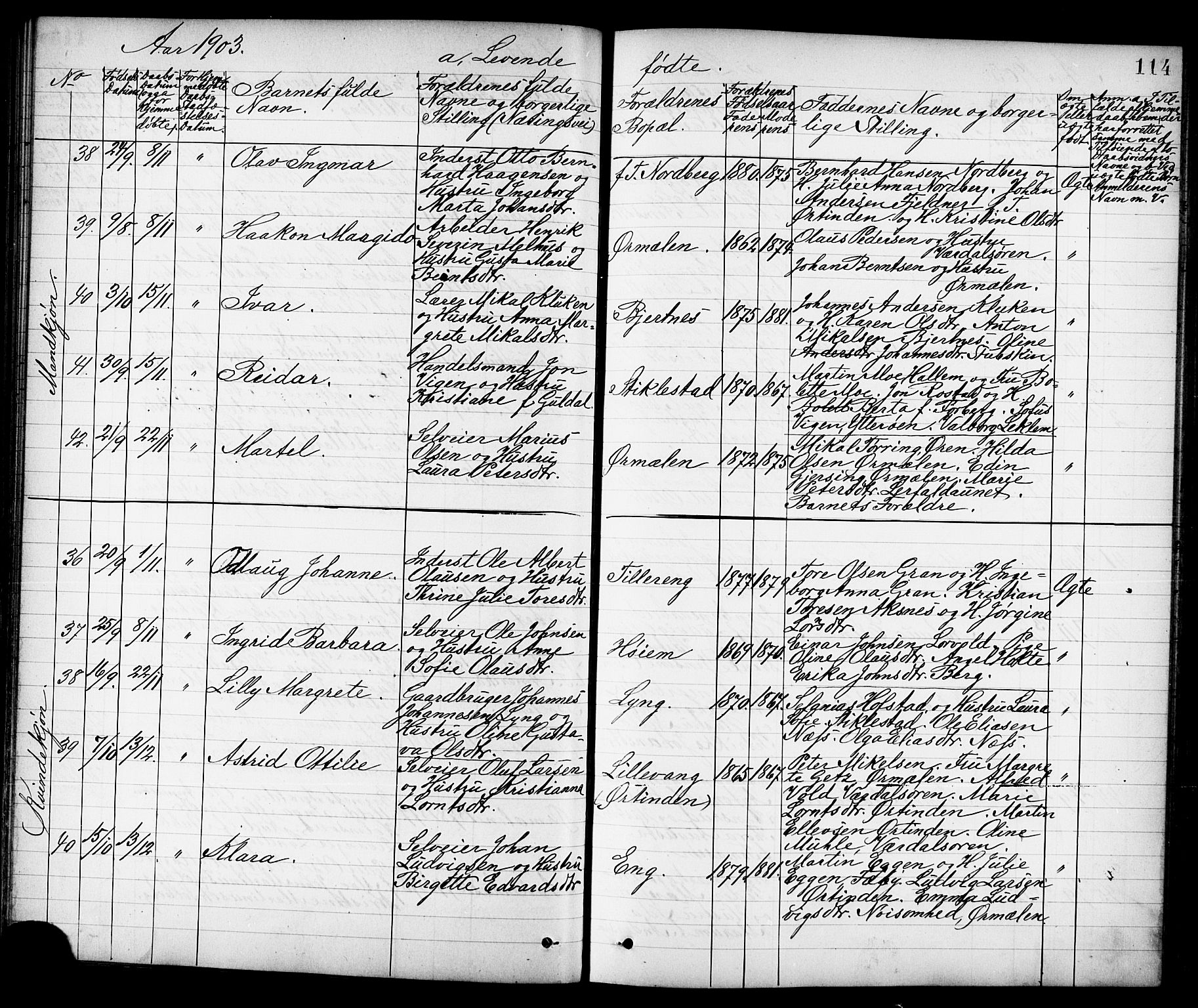 Ministerialprotokoller, klokkerbøker og fødselsregistre - Nord-Trøndelag, SAT/A-1458/723/L0257: Parish register (copy) no. 723C05, 1890-1907, p. 114