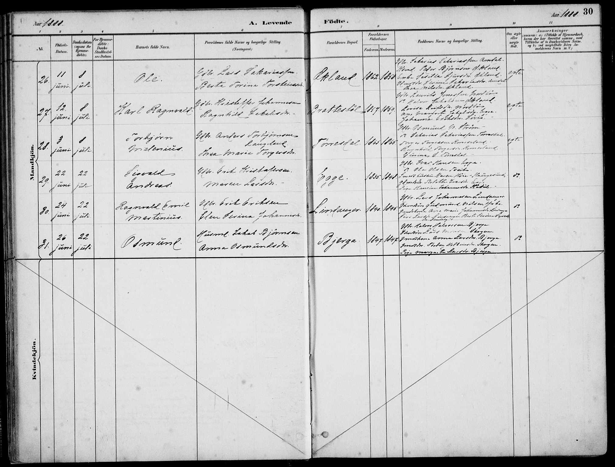 Skjold sokneprestkontor, SAST/A-101847/H/Ha/Haa/L0010: Parish register (official) no. A 10, 1882-1897, p. 30
