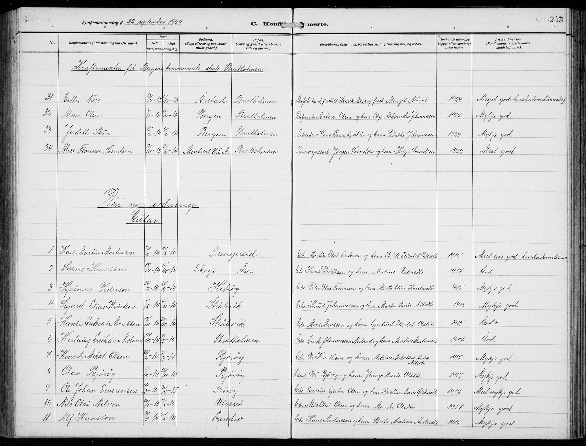 Fjell sokneprestembete, AV/SAB-A-75301/H/Hab: Parish register (copy) no. A  6, 1918-1936, p. 243