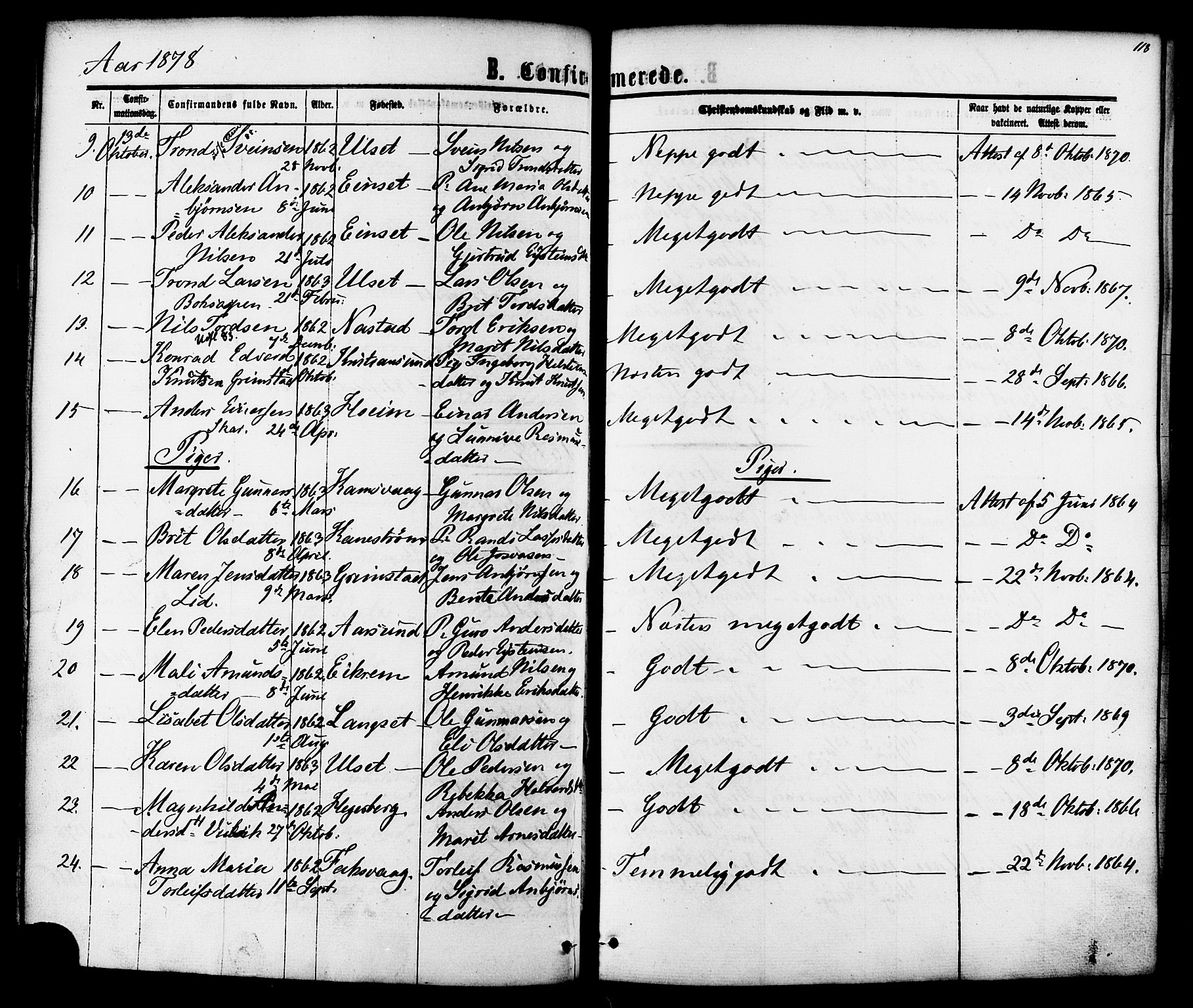 Ministerialprotokoller, klokkerbøker og fødselsregistre - Møre og Romsdal, AV/SAT-A-1454/587/L0999: Parish register (official) no. 587A01, 1864-1886, p. 118