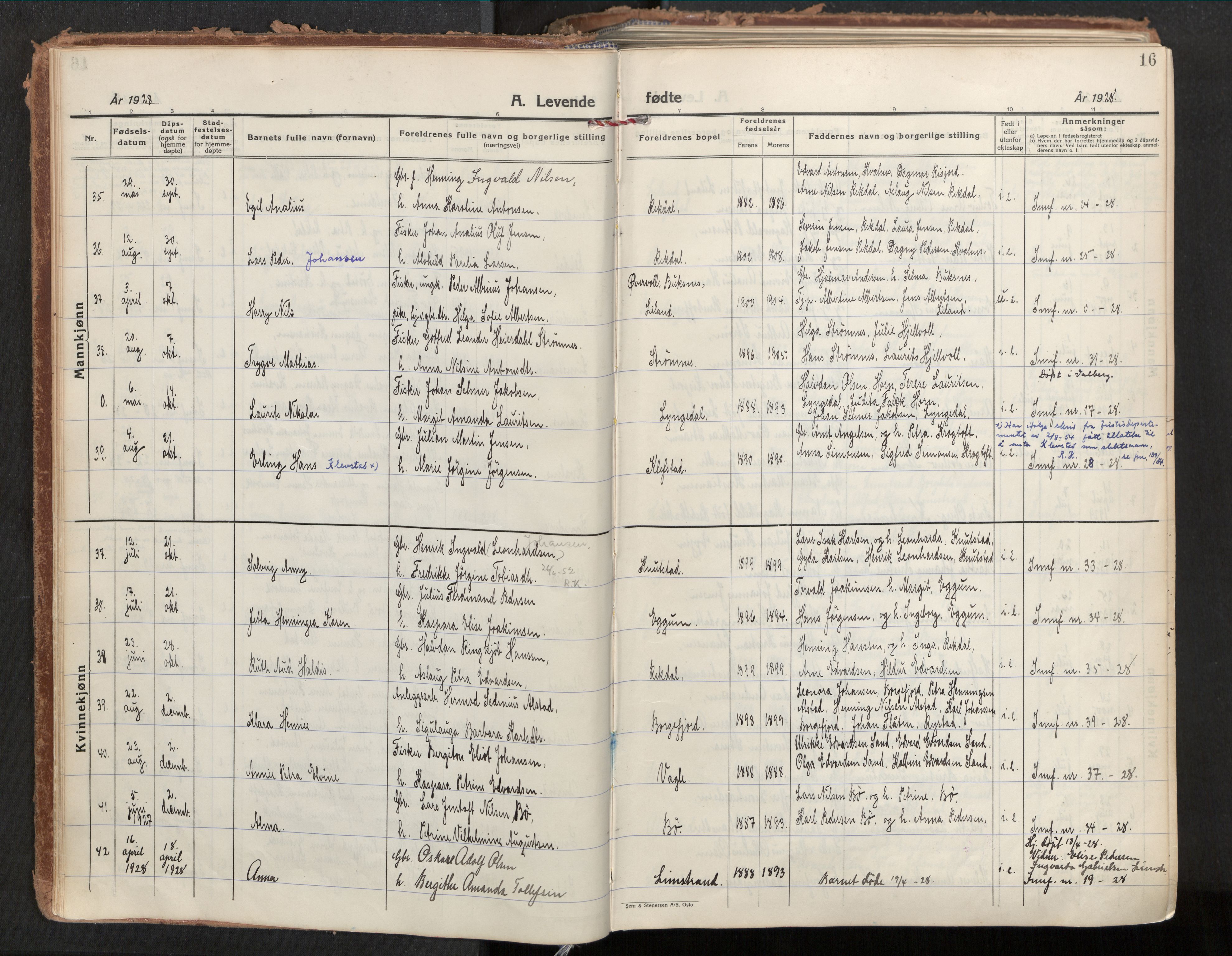 Ministerialprotokoller, klokkerbøker og fødselsregistre - Nordland, AV/SAT-A-1459/880/L1137: Parish register (official) no. 880A11, 1927-1944, p. 16