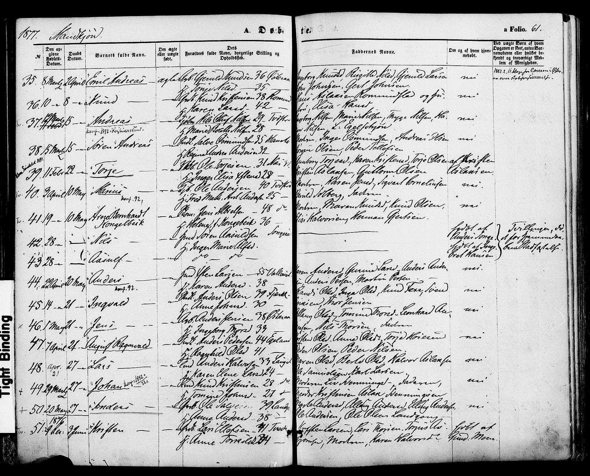 Holt sokneprestkontor, AV/SAK-1111-0021/F/Fa/L0010: Parish register (official) no. A 10, 1872-1885, p. 61