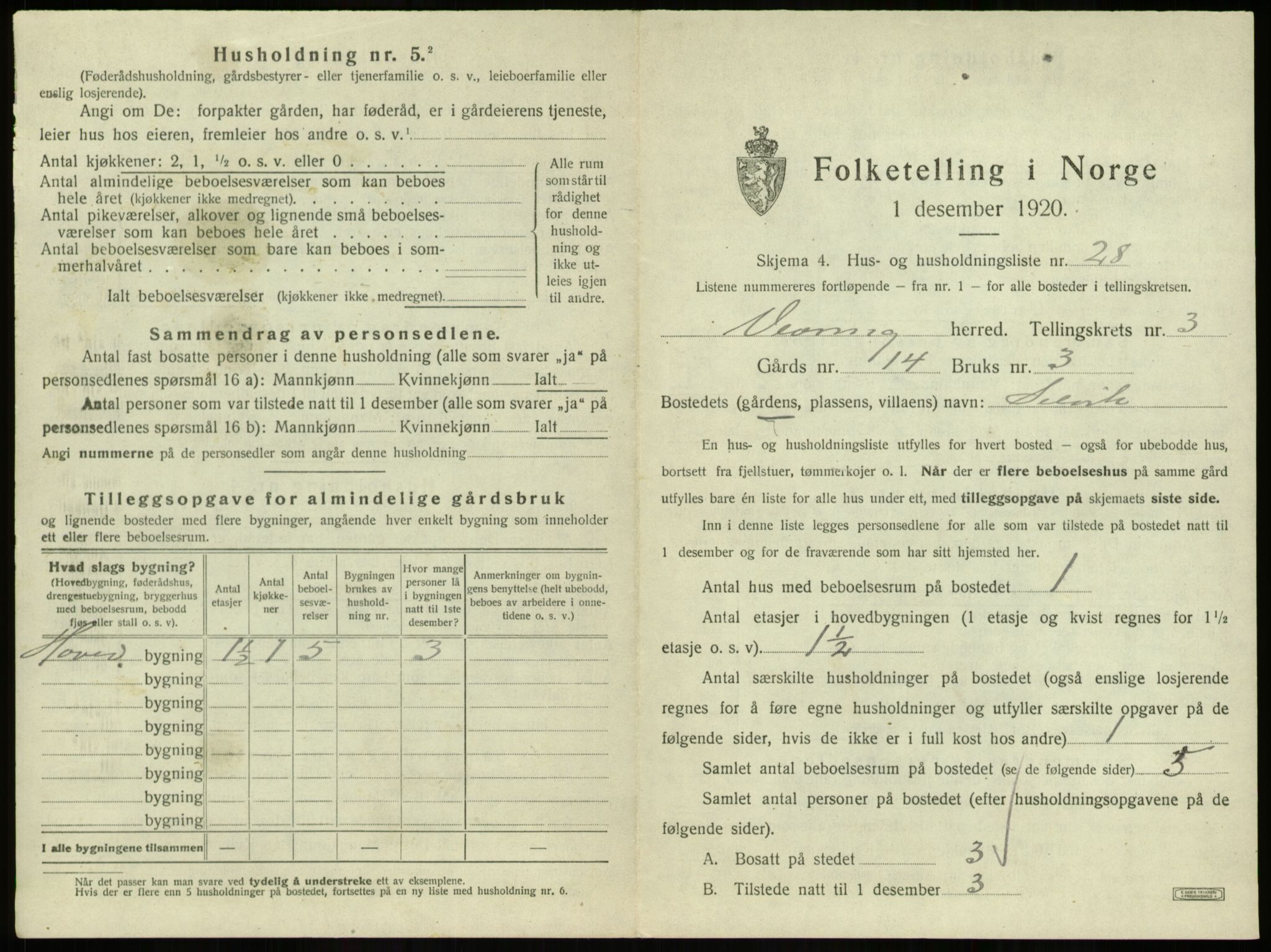 SAB, 1920 census for Vevring, 1920, p. 183