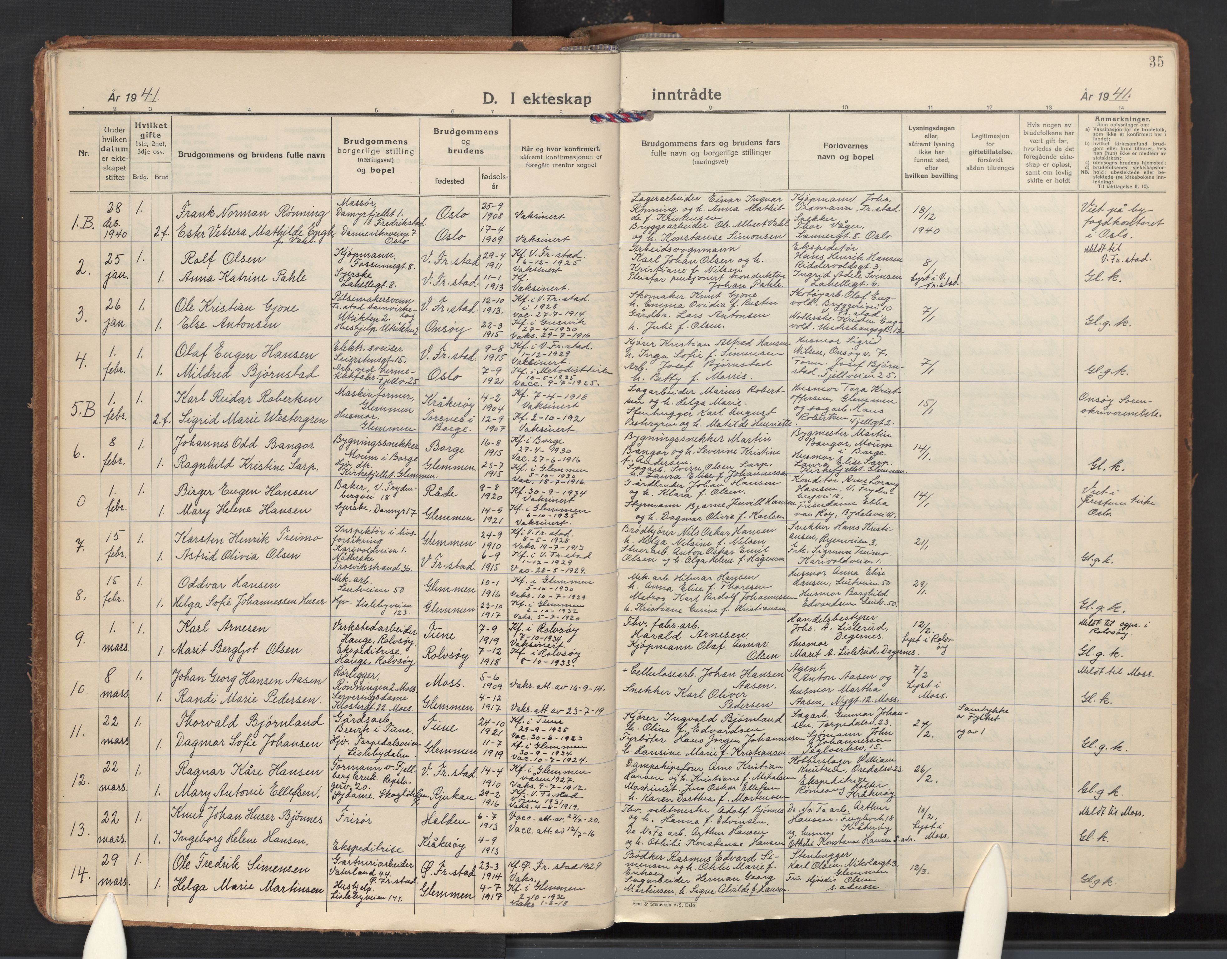 Glemmen prestekontor Kirkebøker, AV/SAO-A-10908/F/Fa/L0020: Parish register (official) no. 20, 1938-1968, p. 35