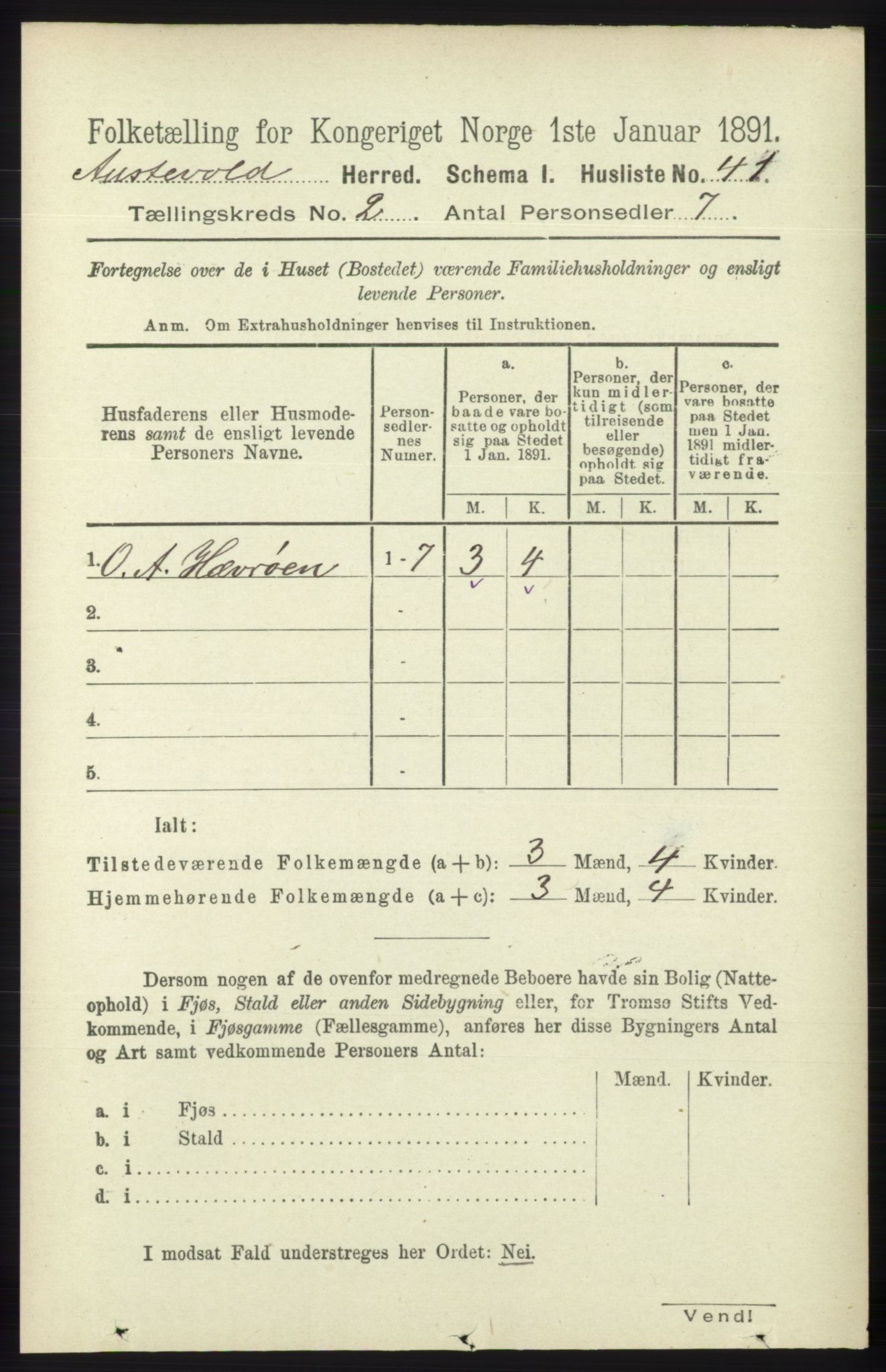 RA, 1891 census for 1244 Austevoll, 1891, p. 606