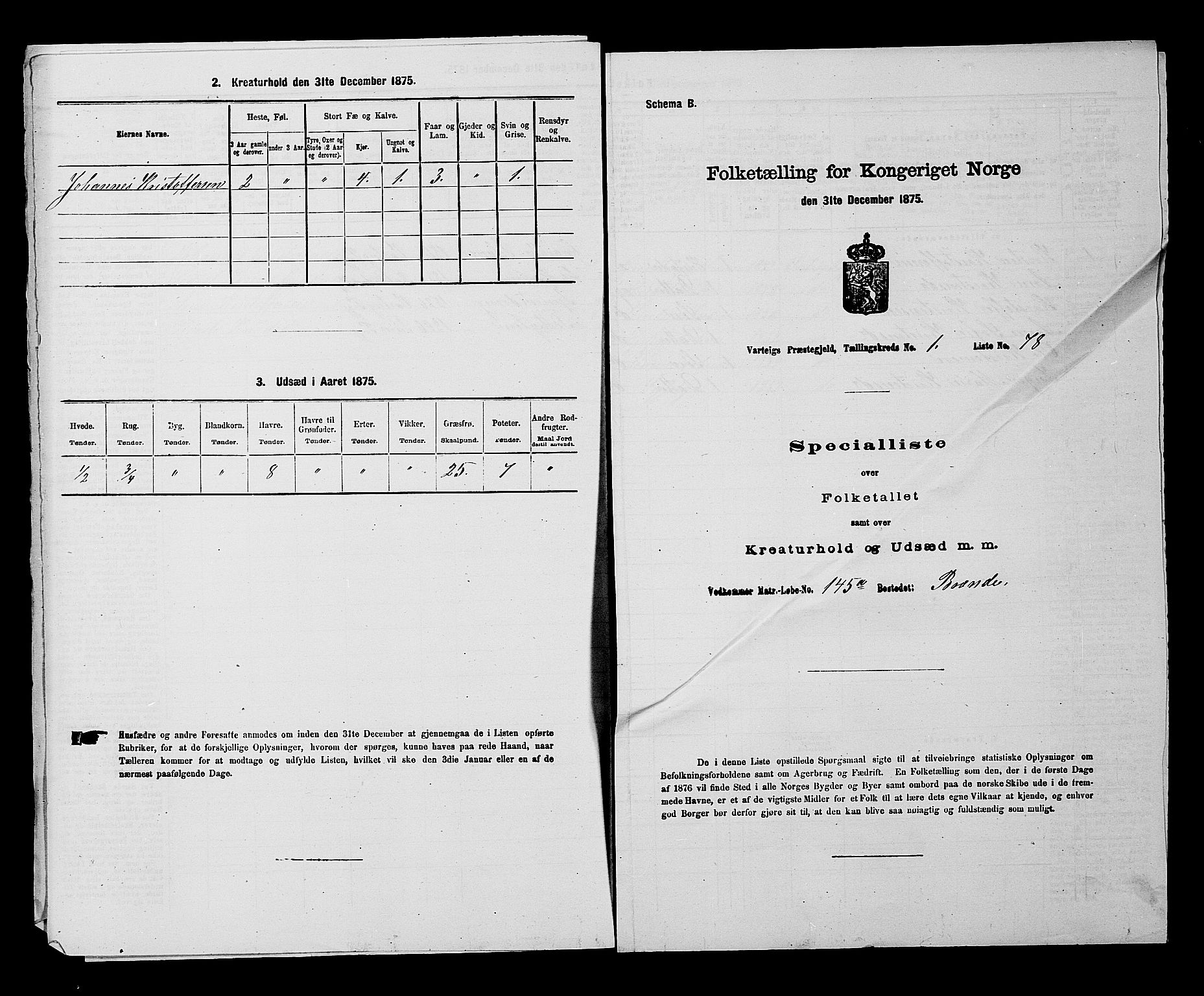 RA, 1875 census for 0114P Varteig, 1875, p. 180