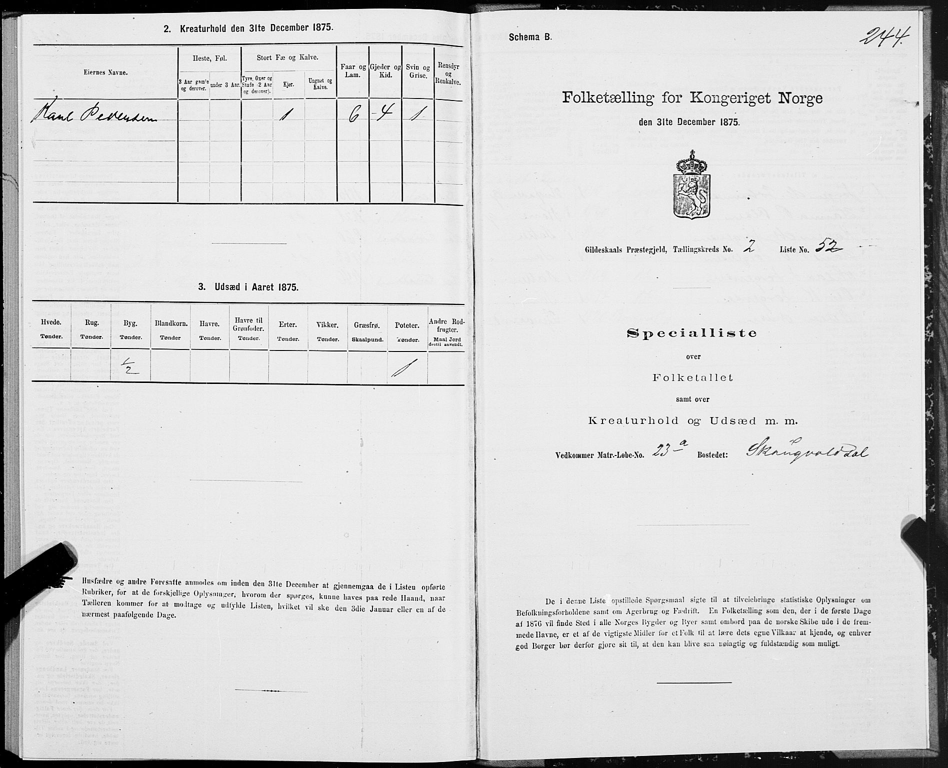 SAT, 1875 census for 1838P Gildeskål, 1875, p. 1244