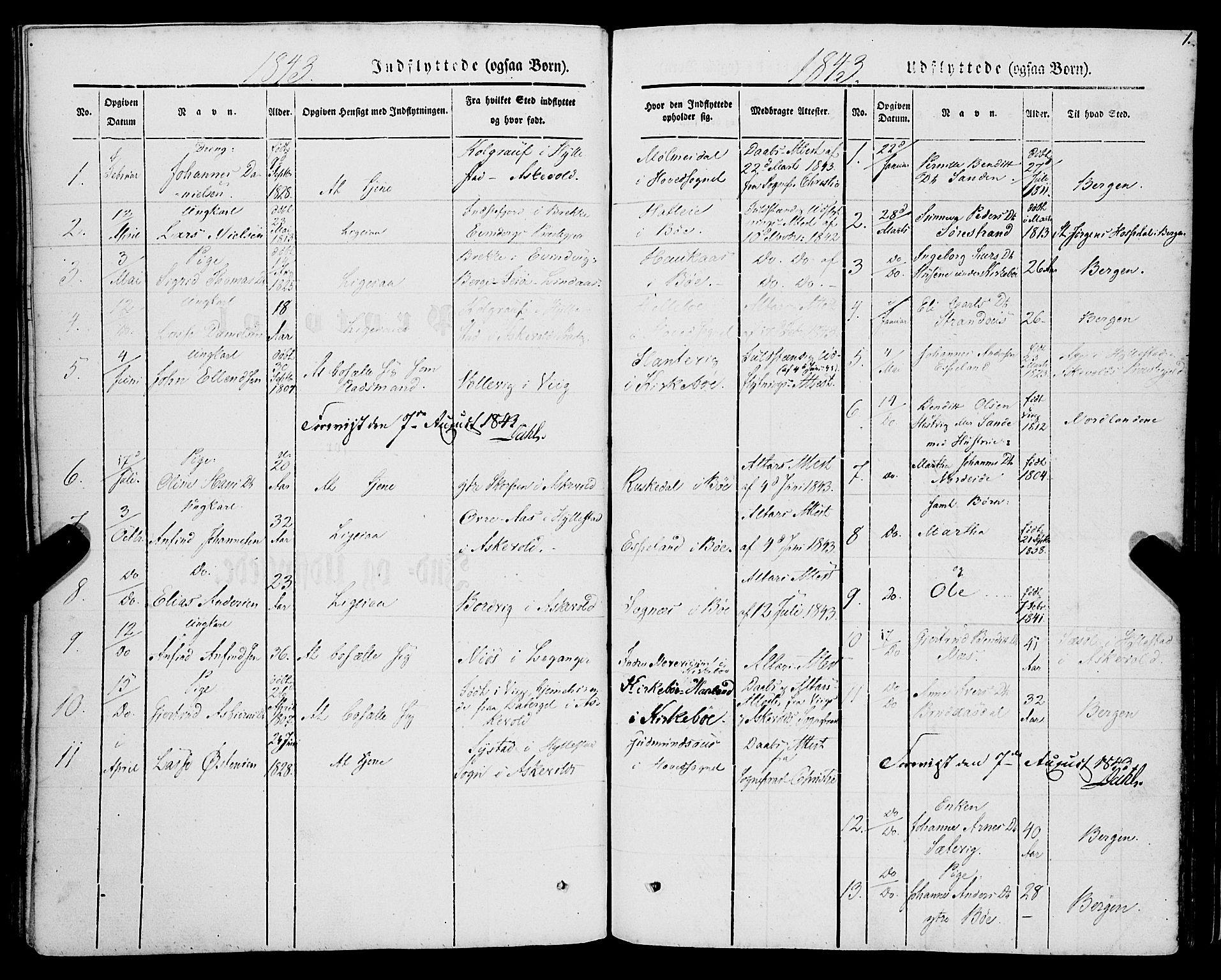 Lavik sokneprestembete, SAB/A-80901: Parish register (official) no. A 3, 1843-1863, p. 1