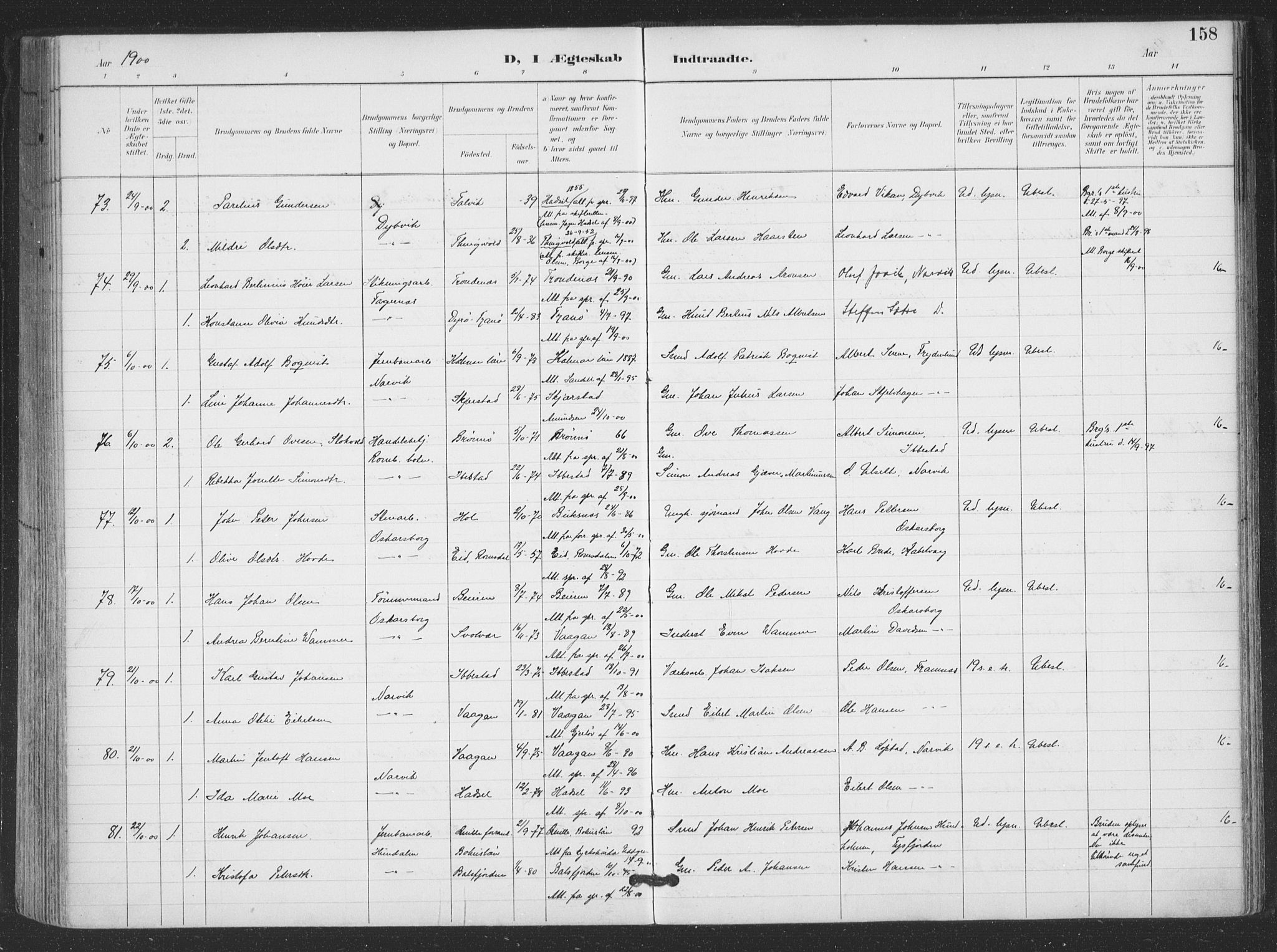 Ministerialprotokoller, klokkerbøker og fødselsregistre - Nordland, SAT/A-1459/866/L0939: Parish register (official) no. 866A02, 1894-1906, p. 158