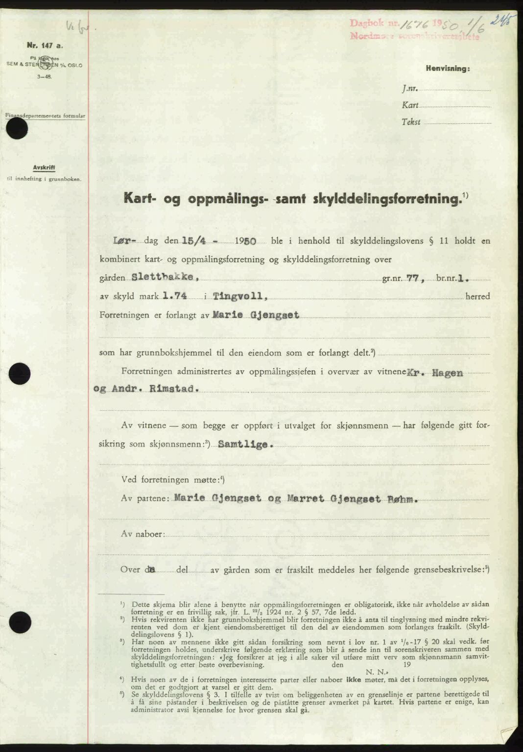 Nordmøre sorenskriveri, AV/SAT-A-4132/1/2/2Ca: Mortgage book no. A115, 1950-1950, Diary no: : 1676/1950