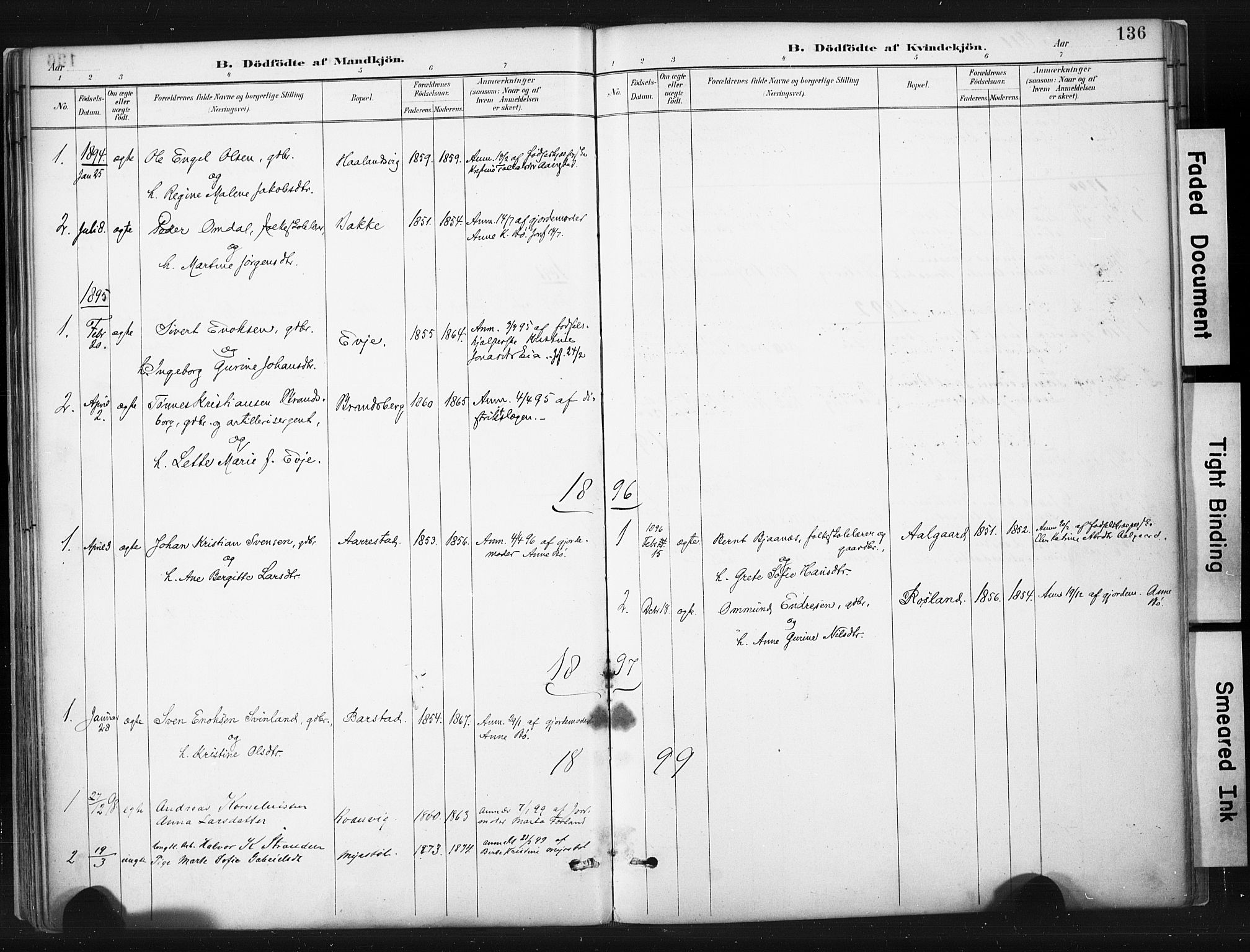 Sokndal sokneprestkontor, SAST/A-101808: Parish register (official) no. A 11.1, 1887-1905, p. 136