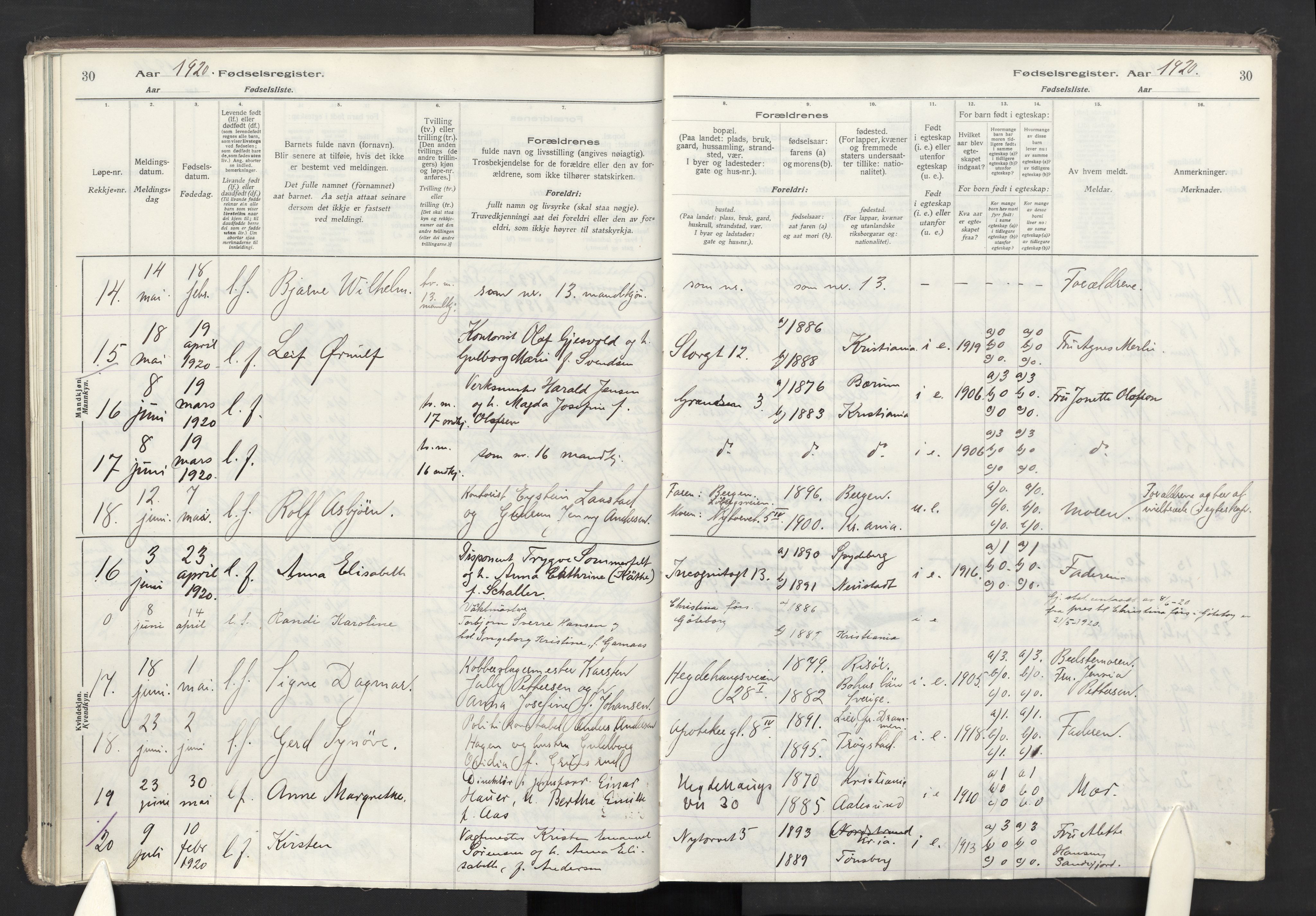 Oslo domkirke Kirkebøker, AV/SAO-A-10752/J/Ja/L0001: Birth register no. 1, 1916-1941, p. 30