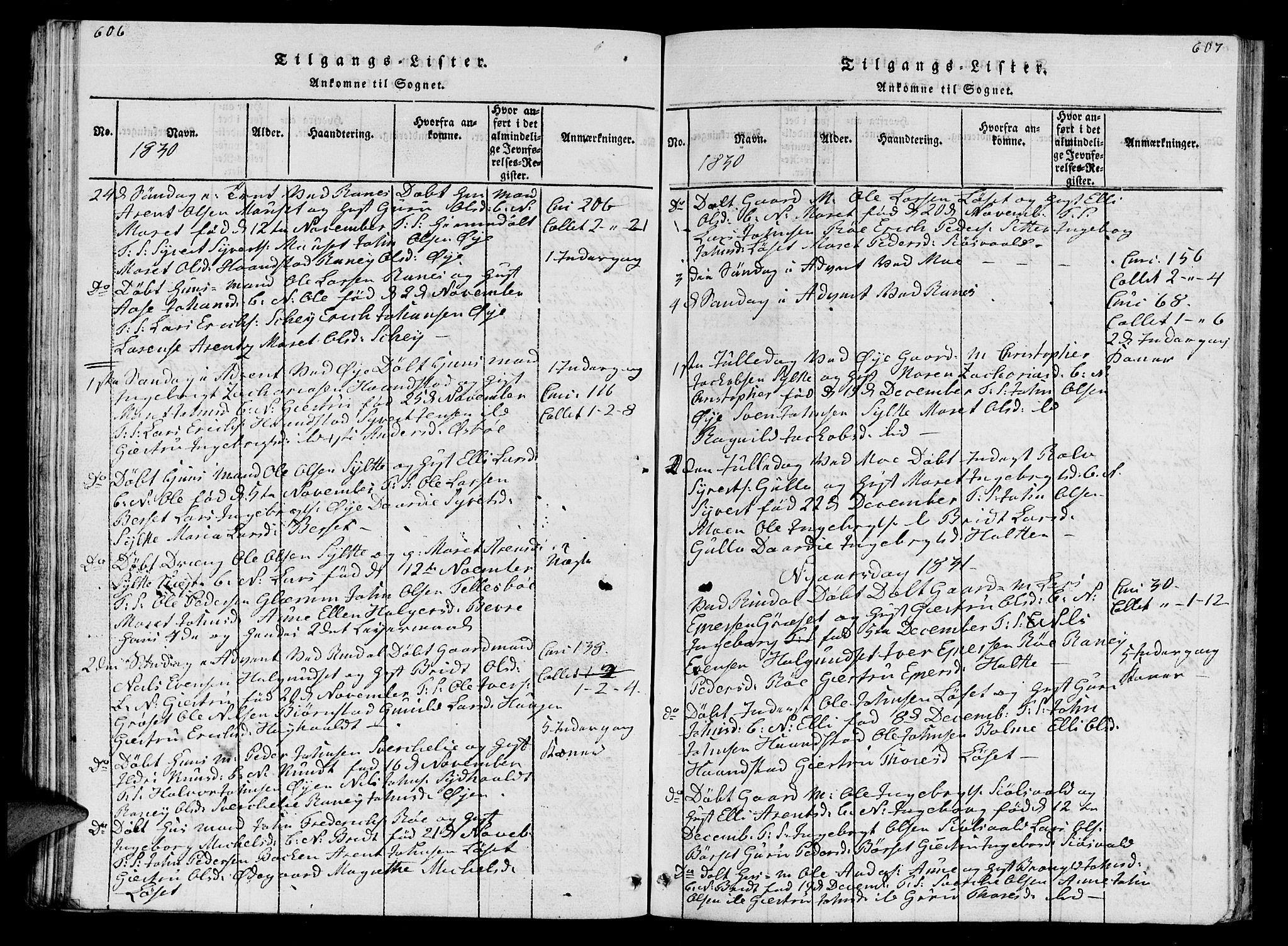 Ministerialprotokoller, klokkerbøker og fødselsregistre - Møre og Romsdal, AV/SAT-A-1454/595/L1050: Parish register (copy) no. 595C02, 1819-1834, p. 606-607