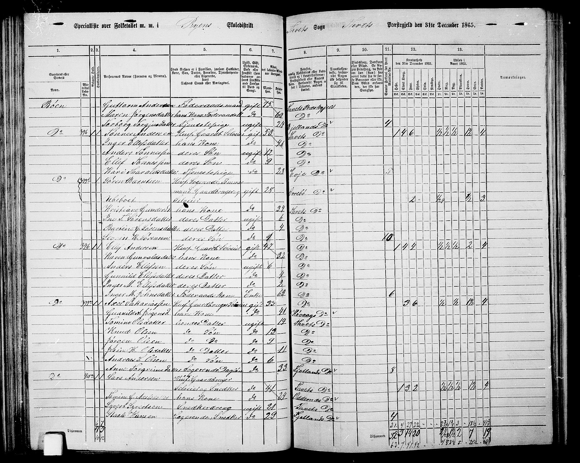 RA, 1865 census for Tveit, 1865, p. 63