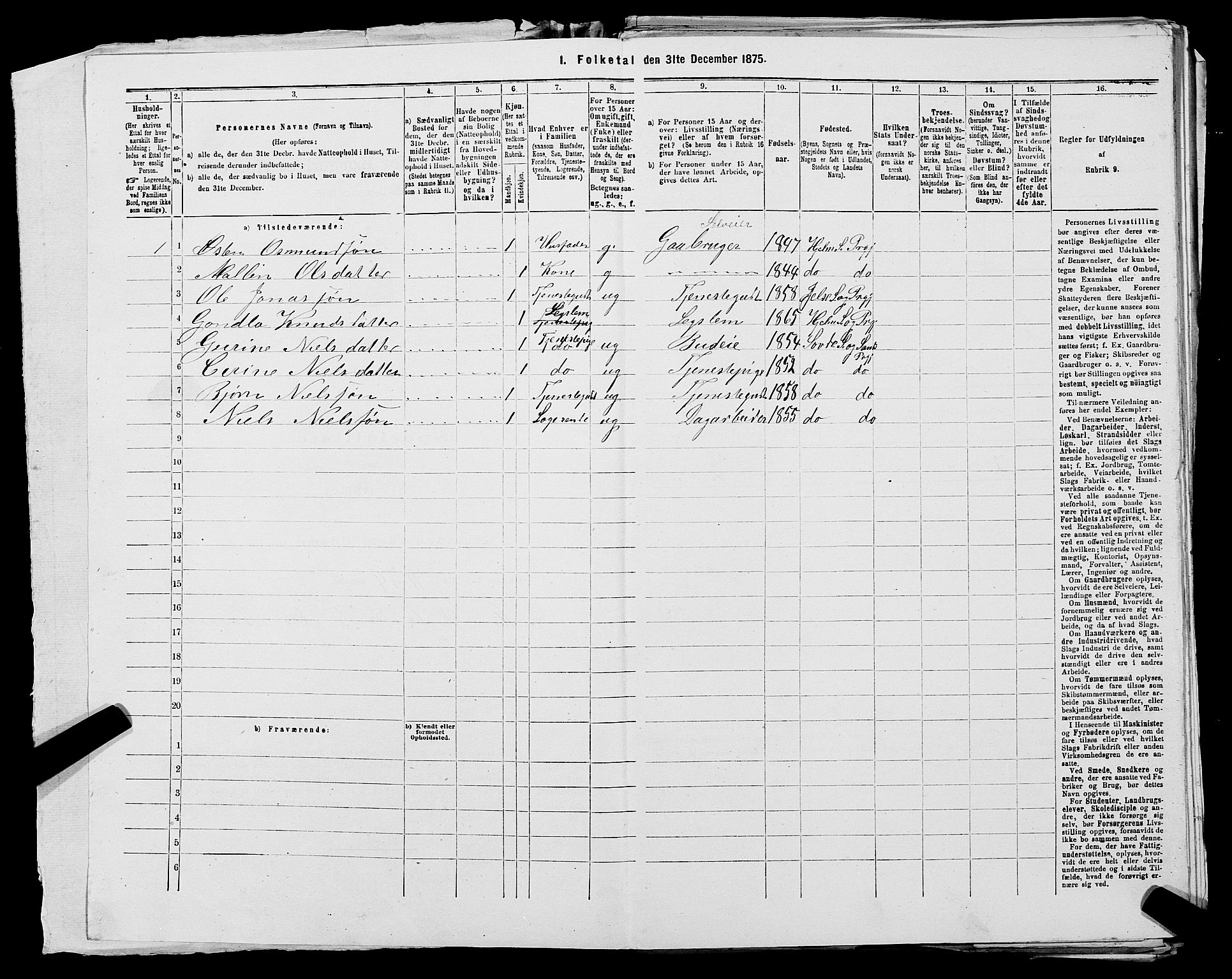 SAST, 1875 census for 1133P Hjelmeland, 1875, p. 320