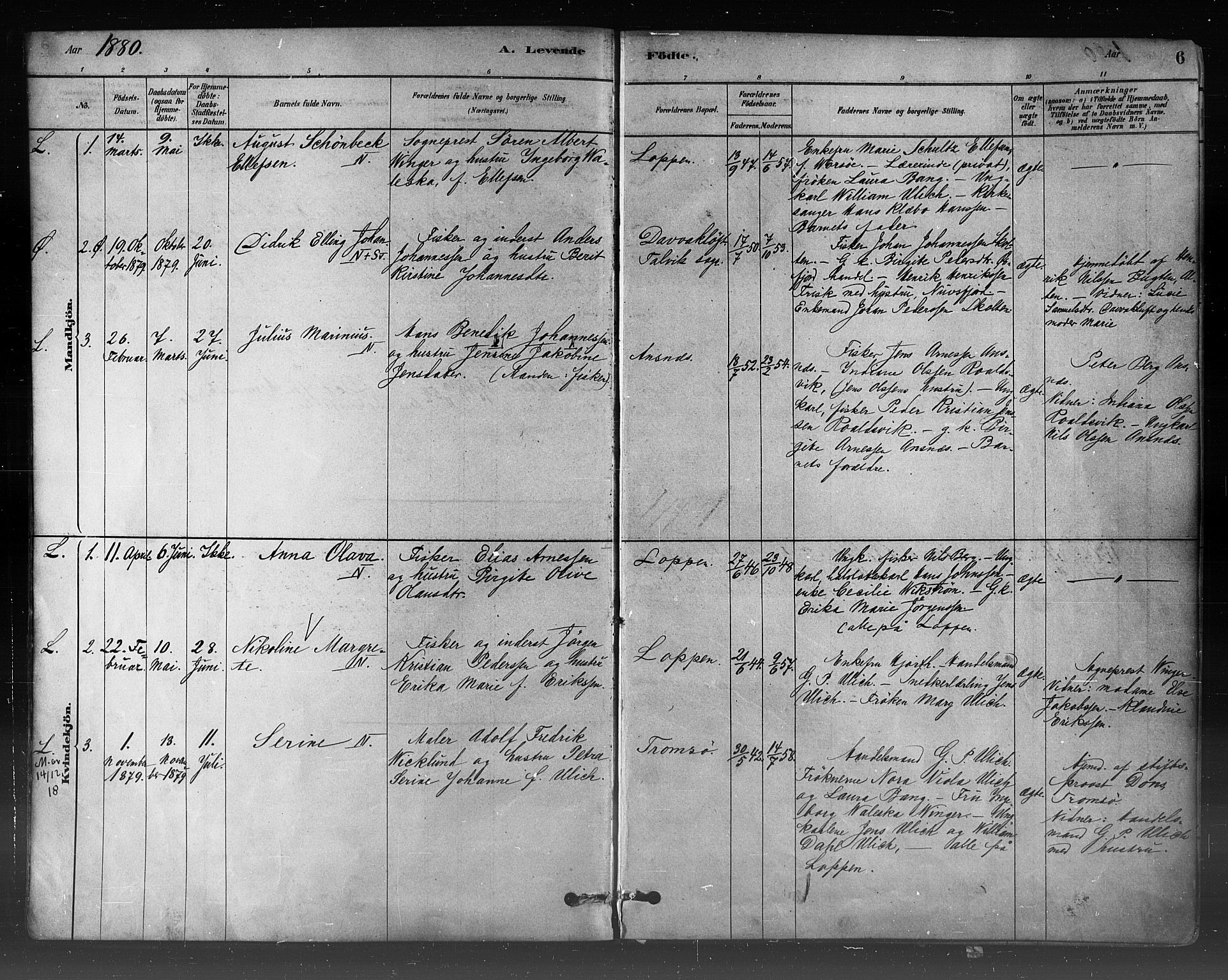 Loppa sokneprestkontor, SATØ/S-1339/H/Ha/L0006kirke: Parish register (official) no. 6, 1879-1895, p. 6