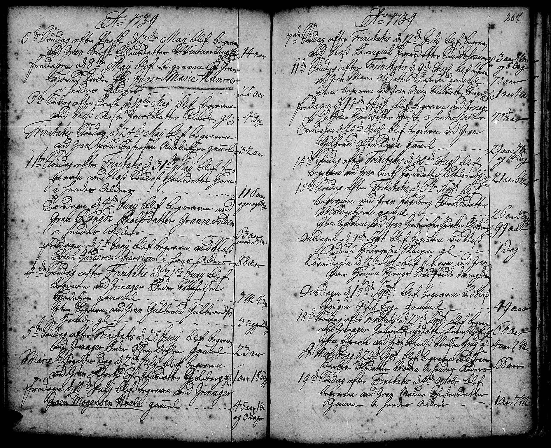 Gran prestekontor, AV/SAH-PREST-112/H/Ha/Haa/L0002: Parish register (official) no. 2, 1732-1744, p. 207