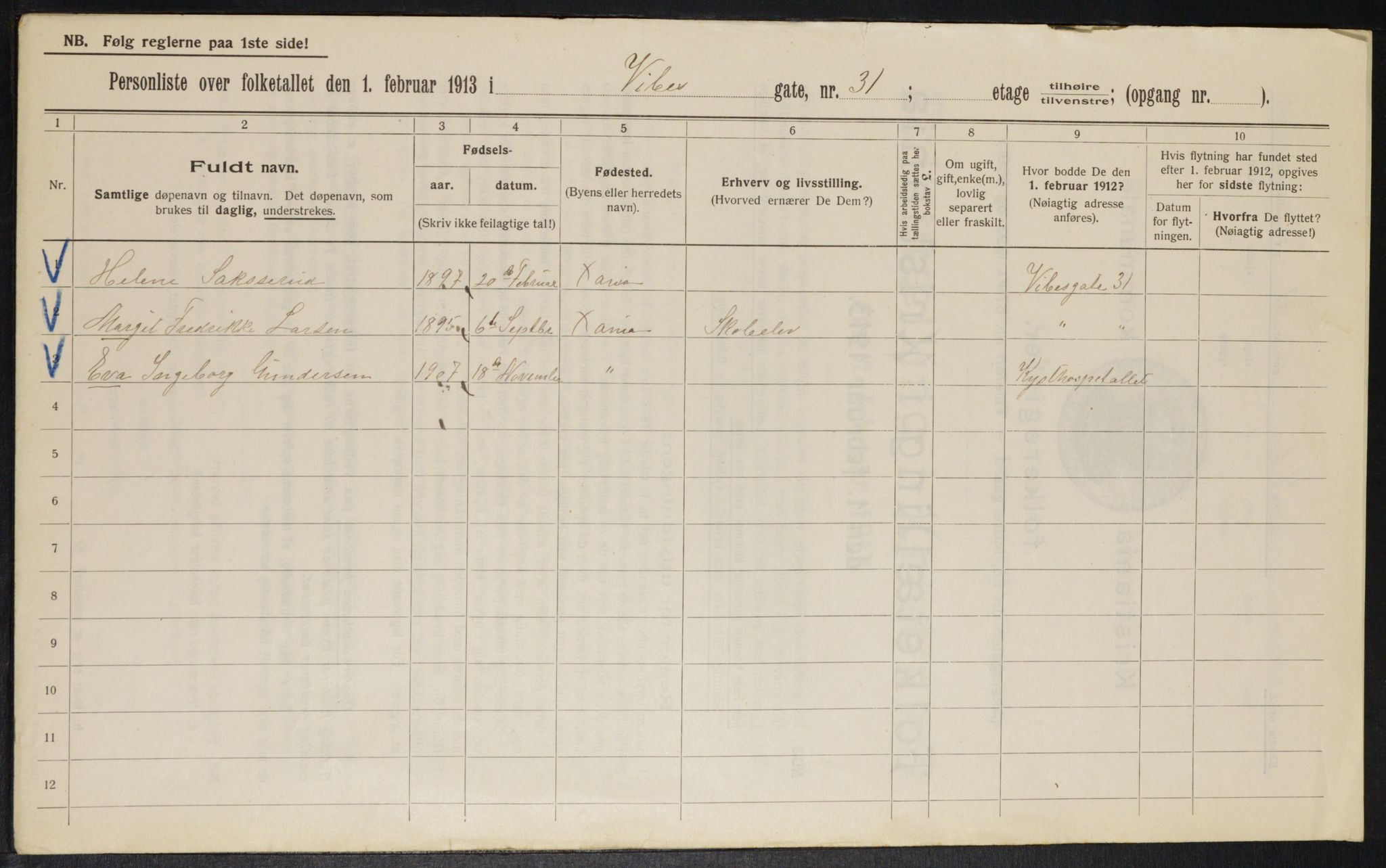 OBA, Municipal Census 1913 for Kristiania, 1913, p. 123330