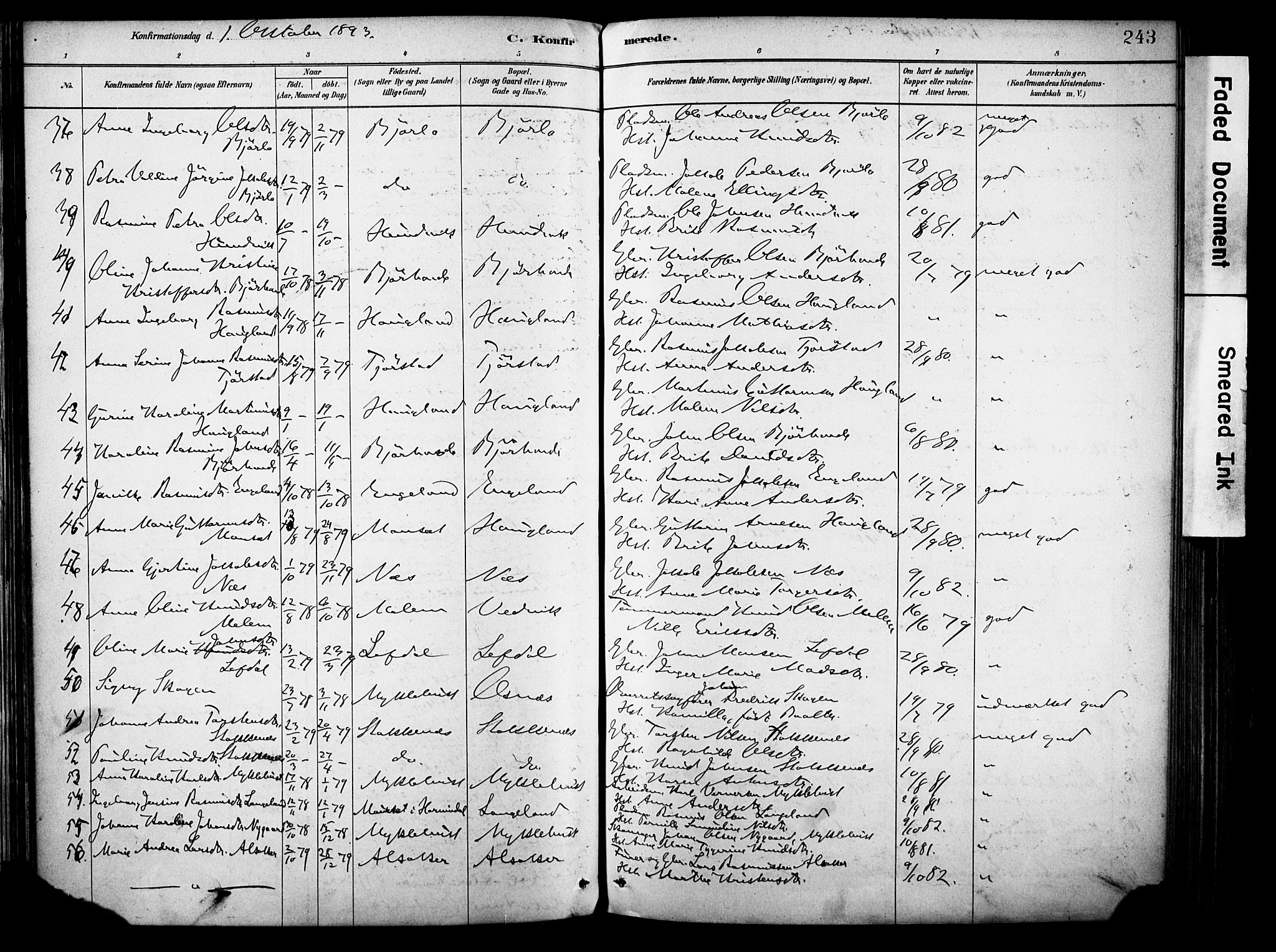 Eid sokneprestembete, AV/SAB-A-82301/H/Haa/Haab/L0001: Parish register (official) no. B 1, 1879-1906, p. 243