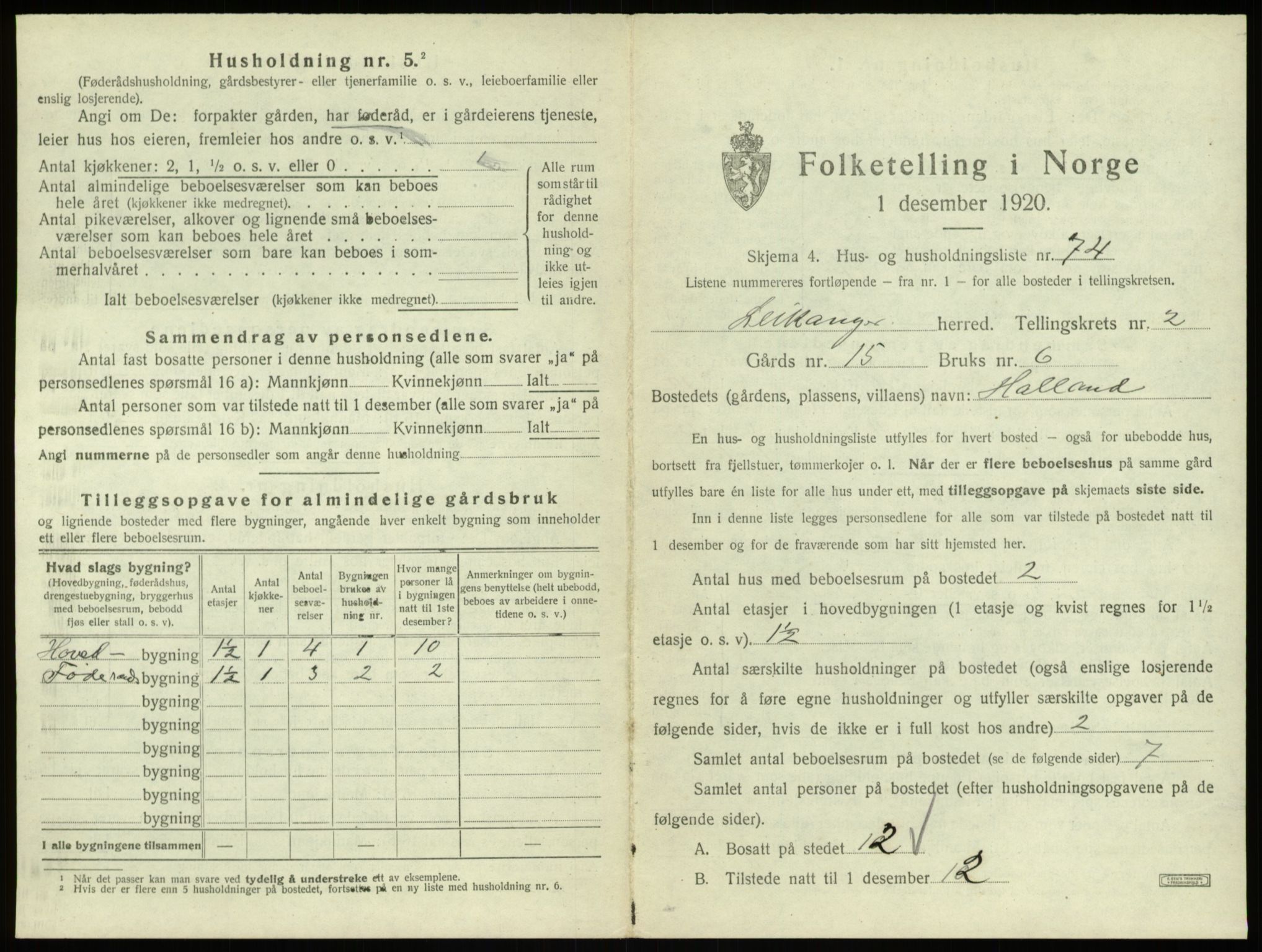 SAB, 1920 census for Leikanger, 1920, p. 267