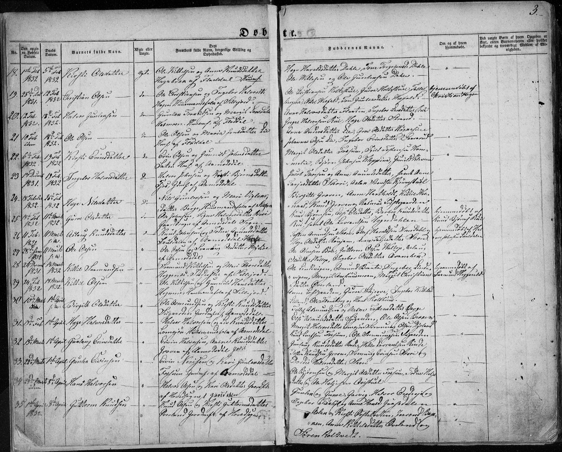 Seljord kirkebøker, SAKO/A-20/F/Fa/L0011: Parish register (official) no. I 11, 1831-1849, p. 3
