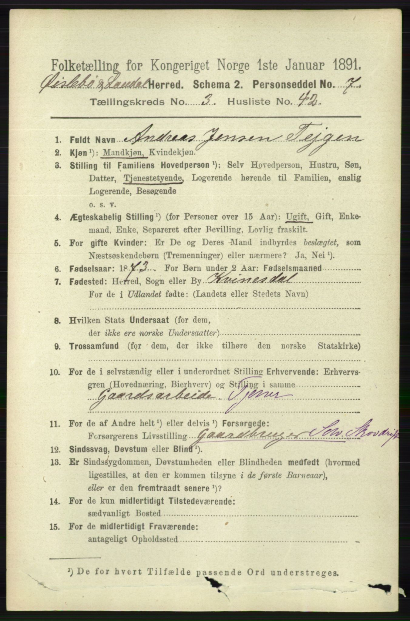 RA, 1891 census for 1021 Øyslebø og Laudal, 1891, p. 948