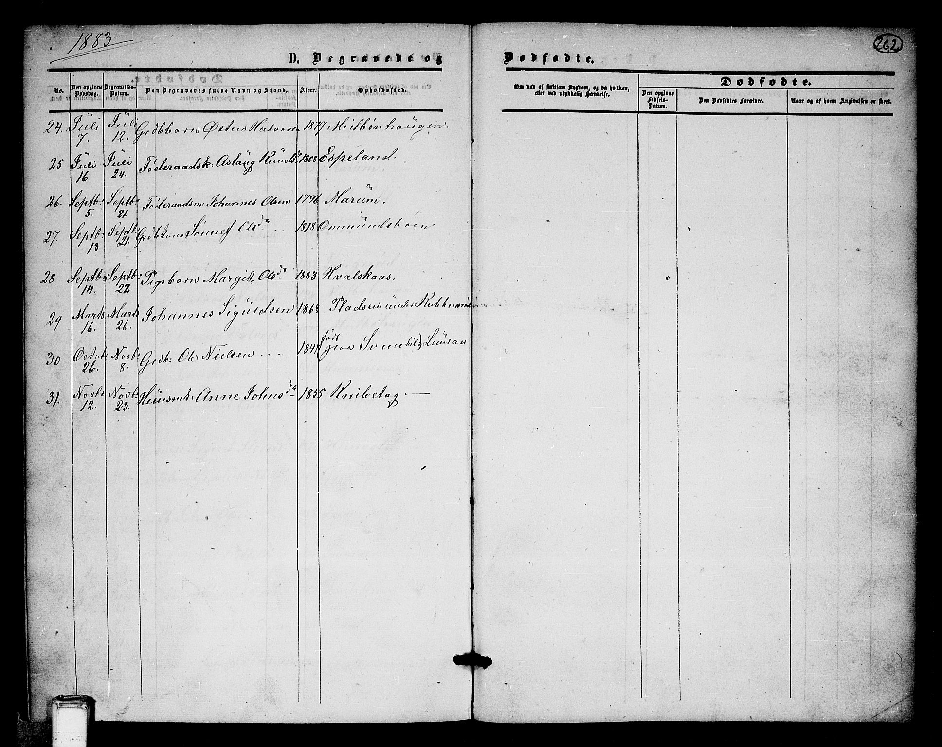 Tinn kirkebøker, SAKO/A-308/G/Ga/L0002: Parish register (copy) no. I 2, 1851-1883, p. 262