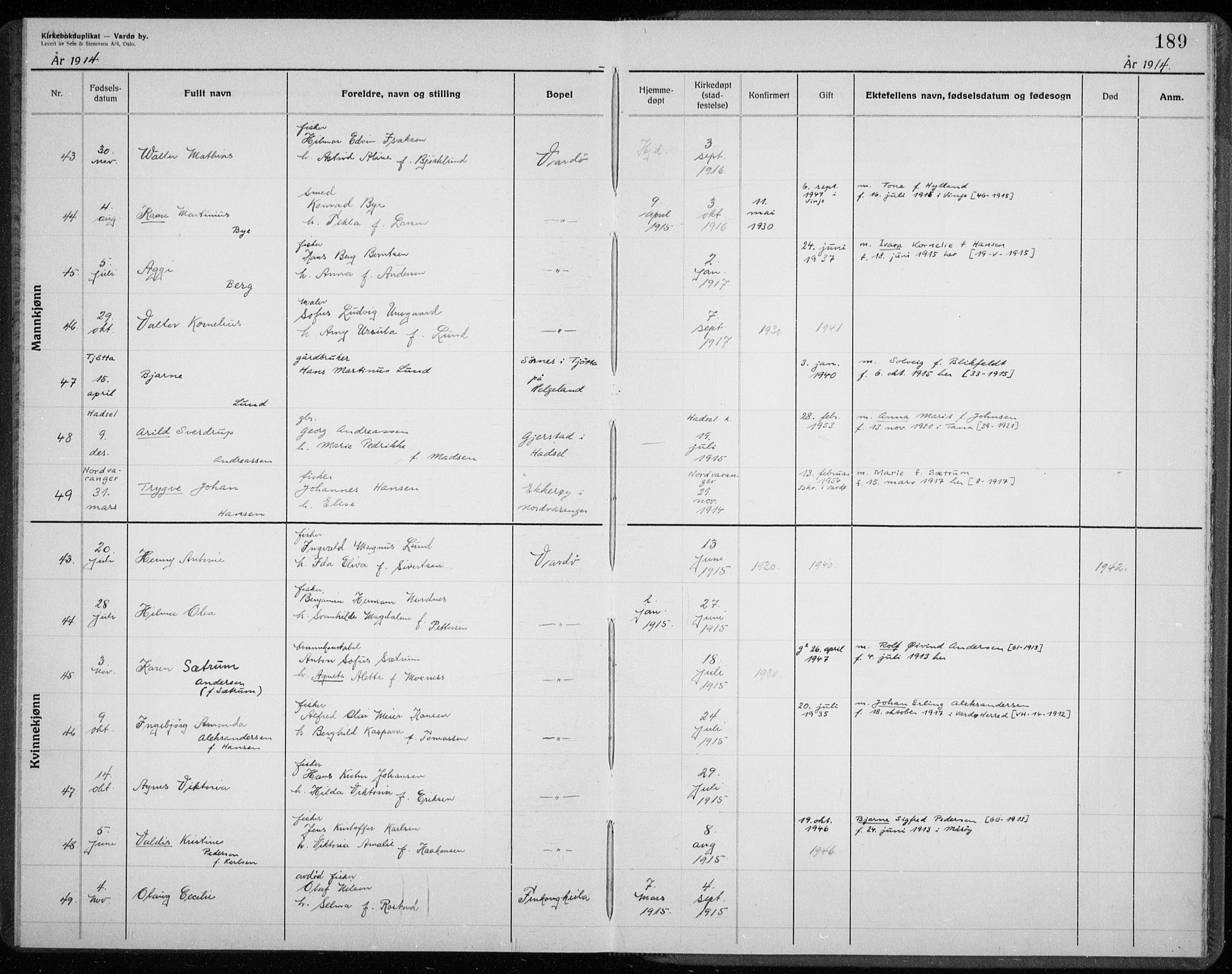 Vardø sokneprestkontor, AV/SATØ-S-1332/H/Hc/L0001kirkerekon: Other parish register no. 1, 1900-1914, p. 189