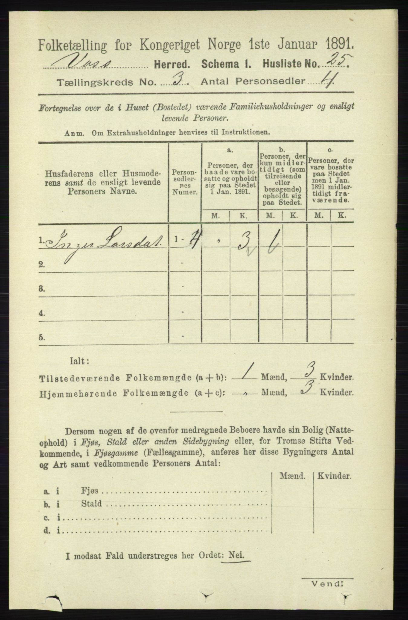 RA, 1891 census for 1235 Voss, 1891, p. 1157