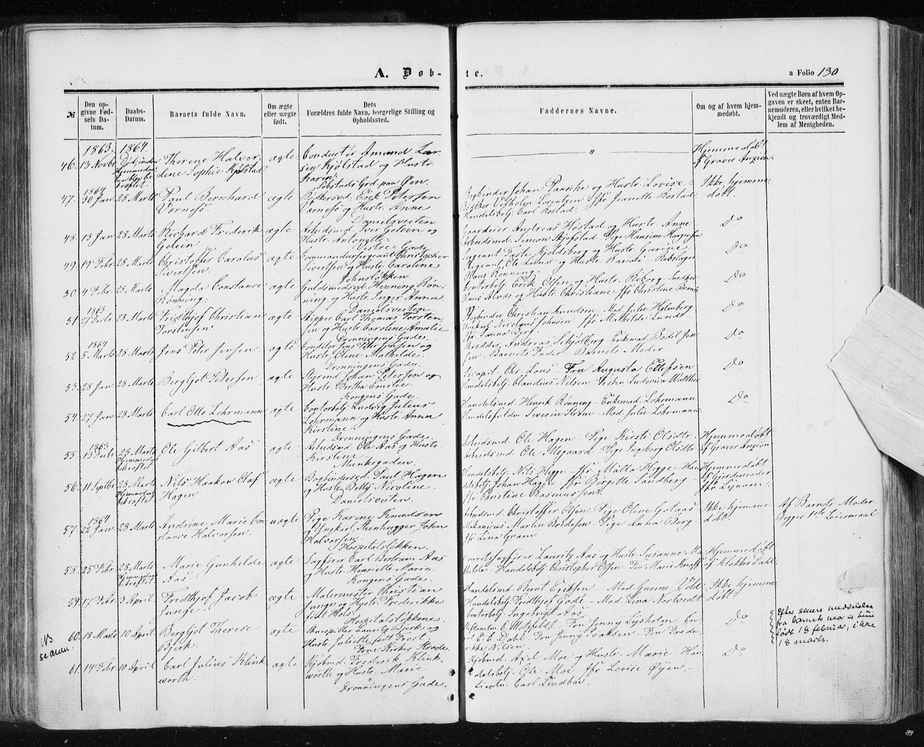Ministerialprotokoller, klokkerbøker og fødselsregistre - Sør-Trøndelag, SAT/A-1456/601/L0053: Parish register (official) no. 601A21, 1857-1865, p. 130