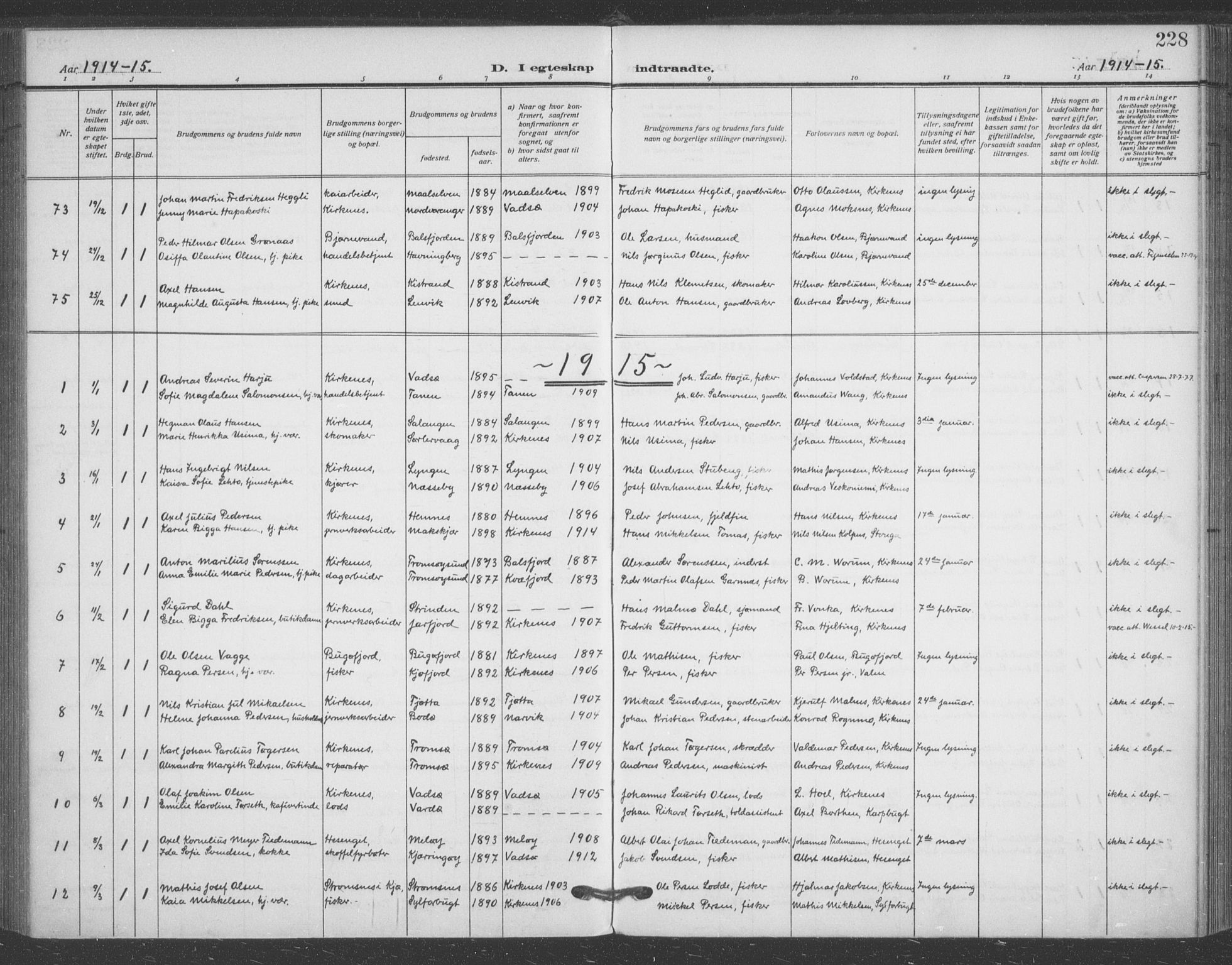 Sør-Varanger sokneprestkontor, AV/SATØ-S-1331/H/Ha/L0005kirke: Parish register (official) no. 5, 1909-1919, p. 228