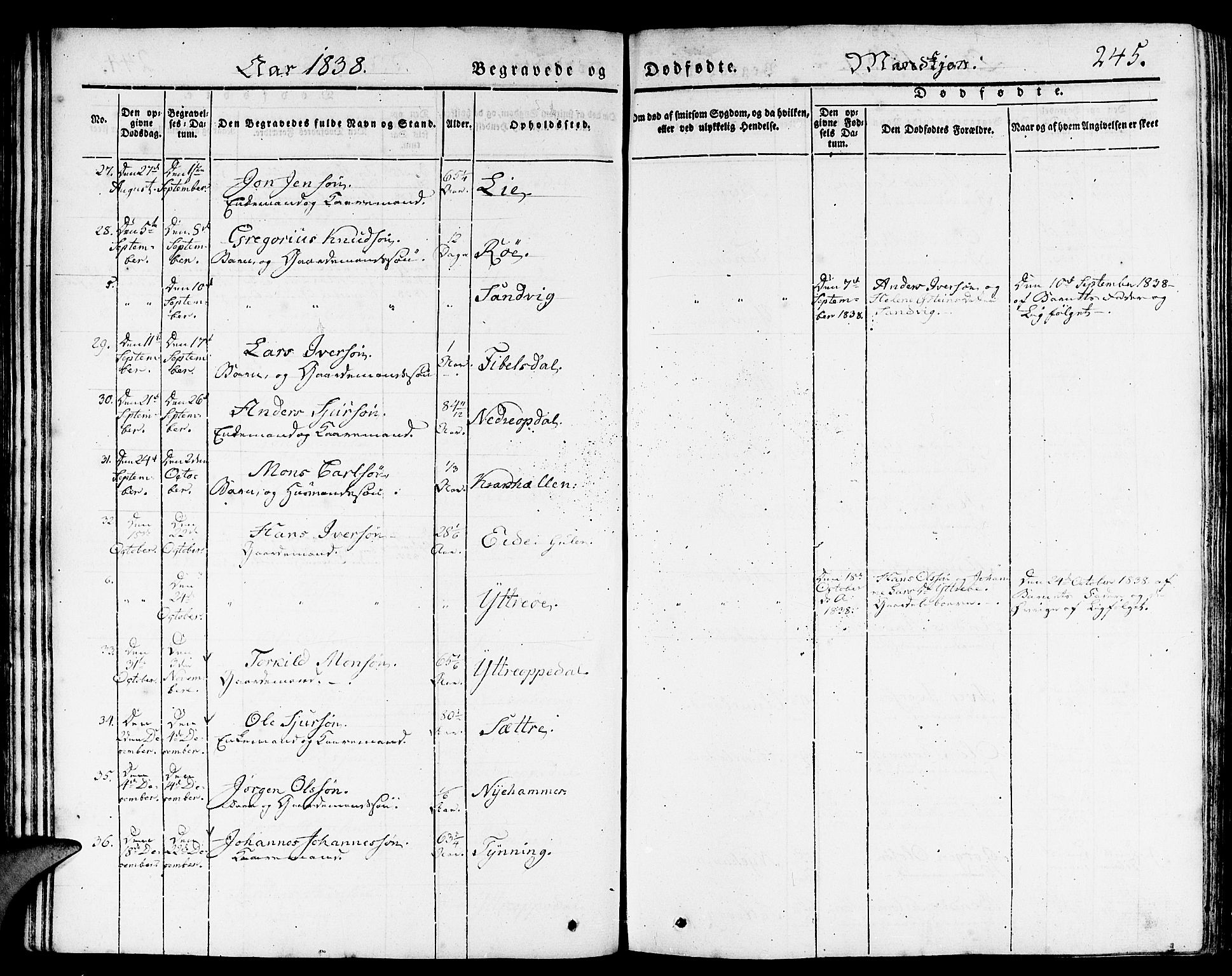 Gulen sokneprestembete, AV/SAB-A-80201/H/Haa/Haaa/L0020: Parish register (official) no. A 20, 1837-1847, p. 245