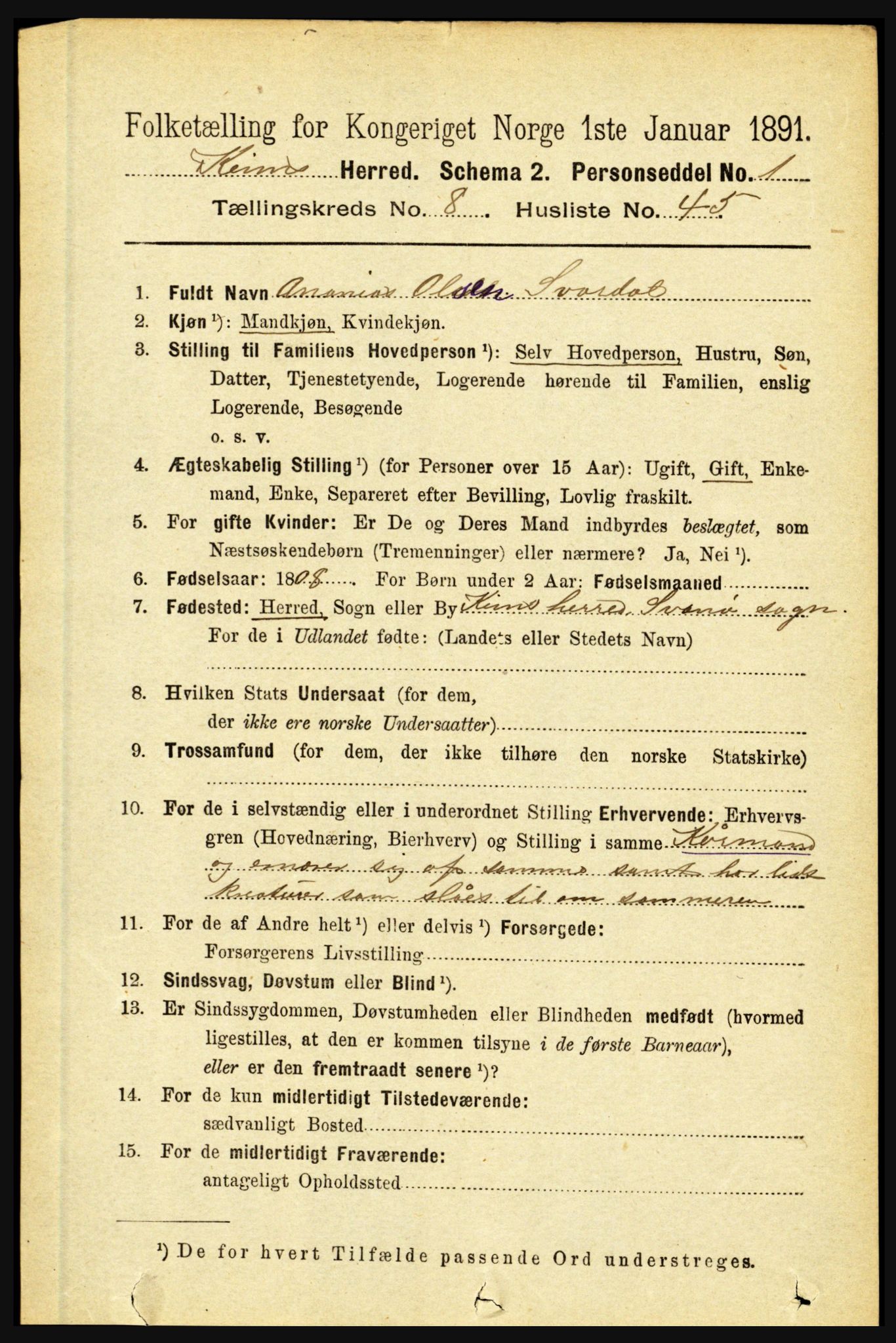 RA, 1891 census for 1437 Kinn, 1891, p. 3388