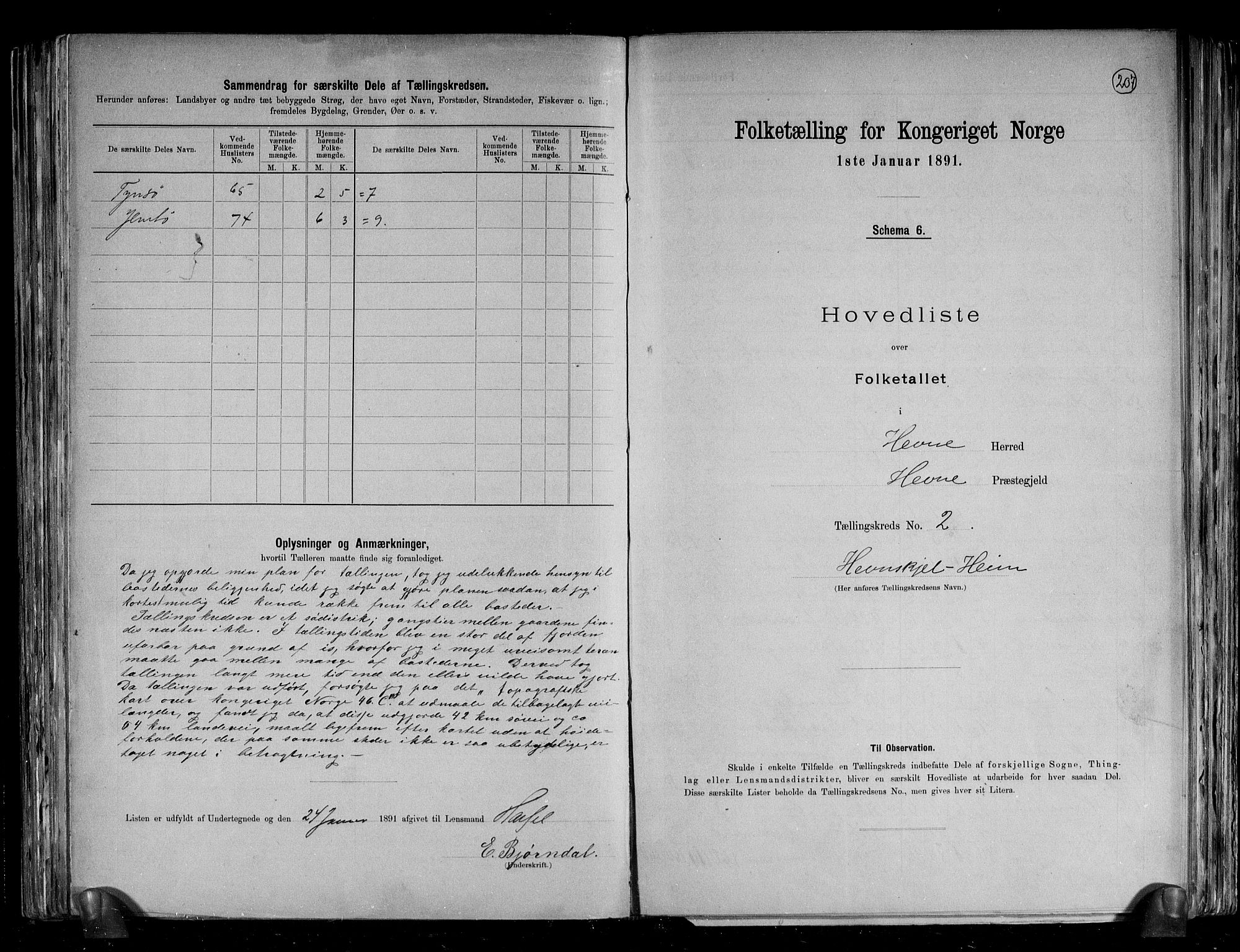 RA, 1891 census for 1612 Hemne, 1891, p. 6