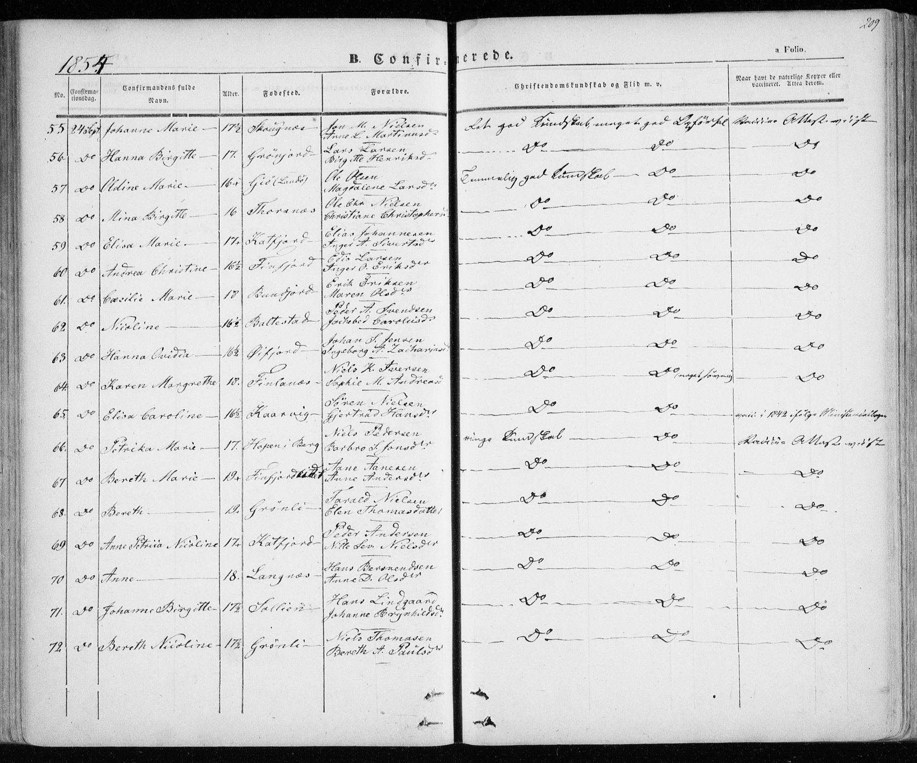 Lenvik sokneprestembete, SATØ/S-1310/H/Ha/Haa/L0006kirke: Parish register (official) no. 6, 1845-1854, p. 209