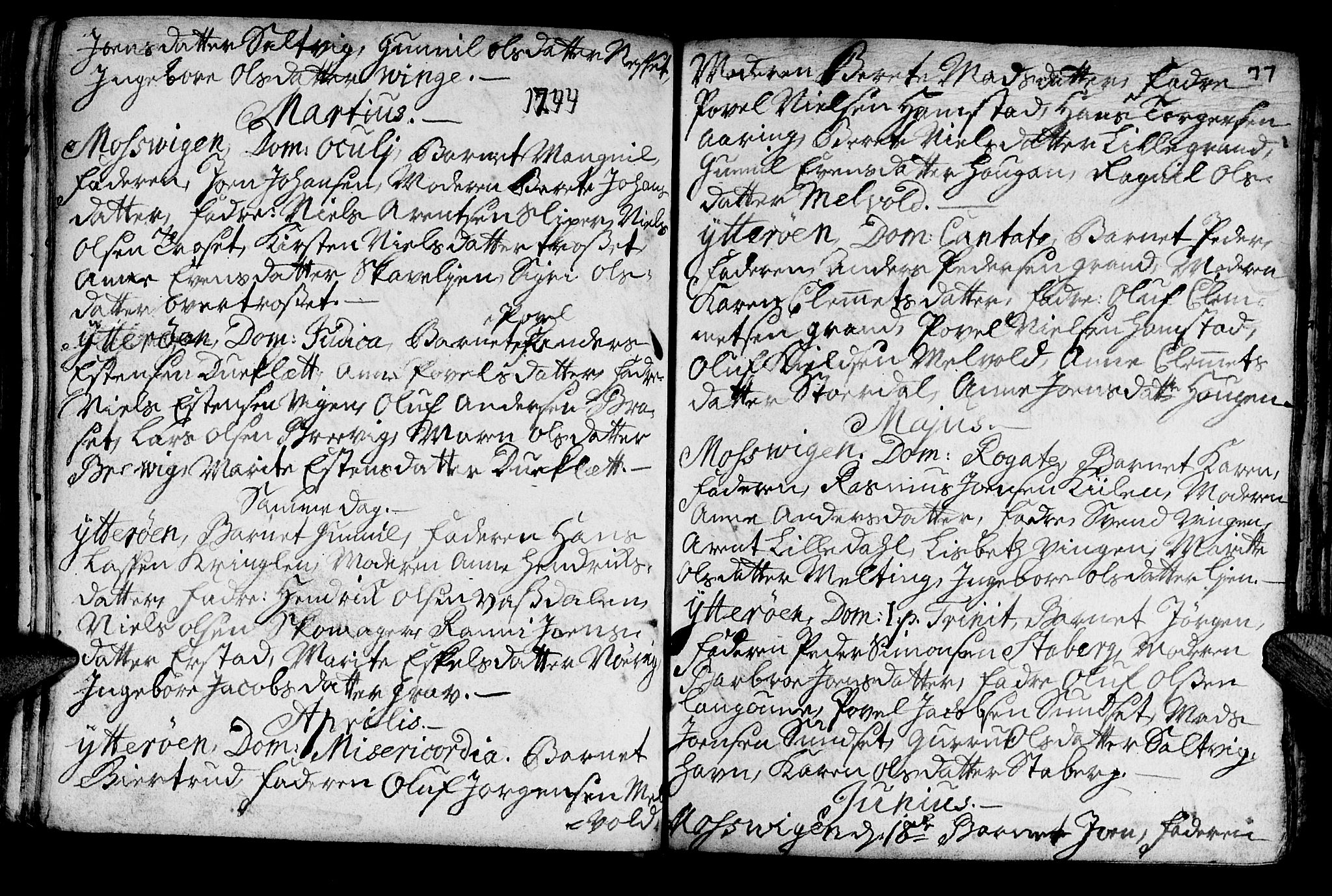 Ministerialprotokoller, klokkerbøker og fødselsregistre - Nord-Trøndelag, SAT/A-1458/722/L0215: Parish register (official) no. 722A02, 1718-1755, p. 77