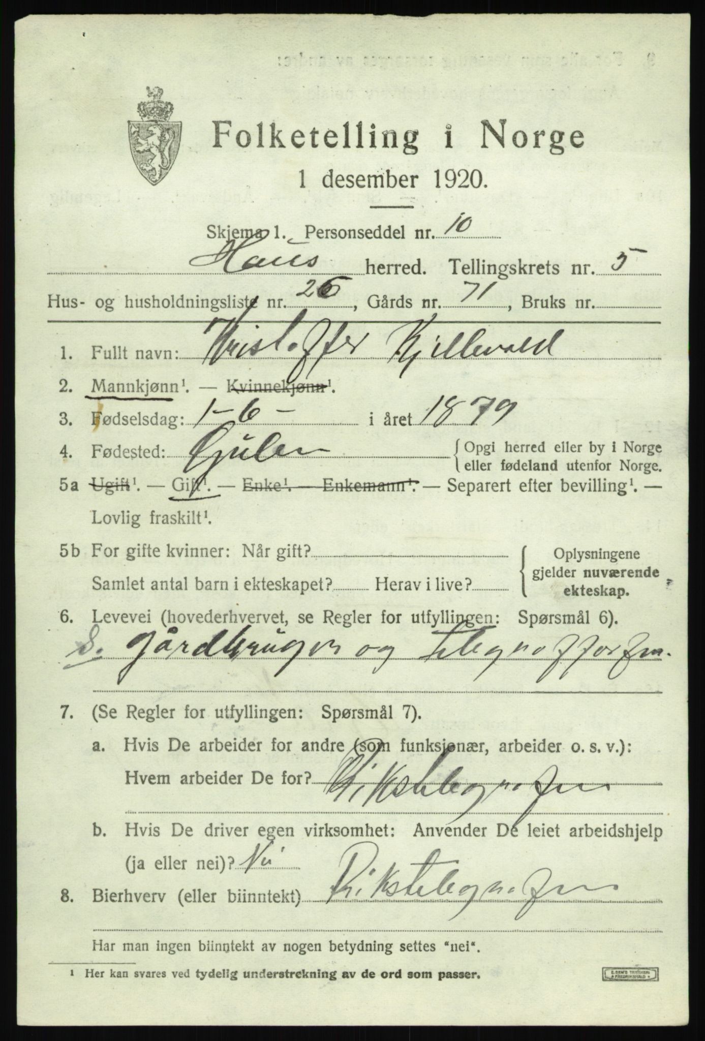 SAB, 1920 census for Haus, 1920, p. 3789