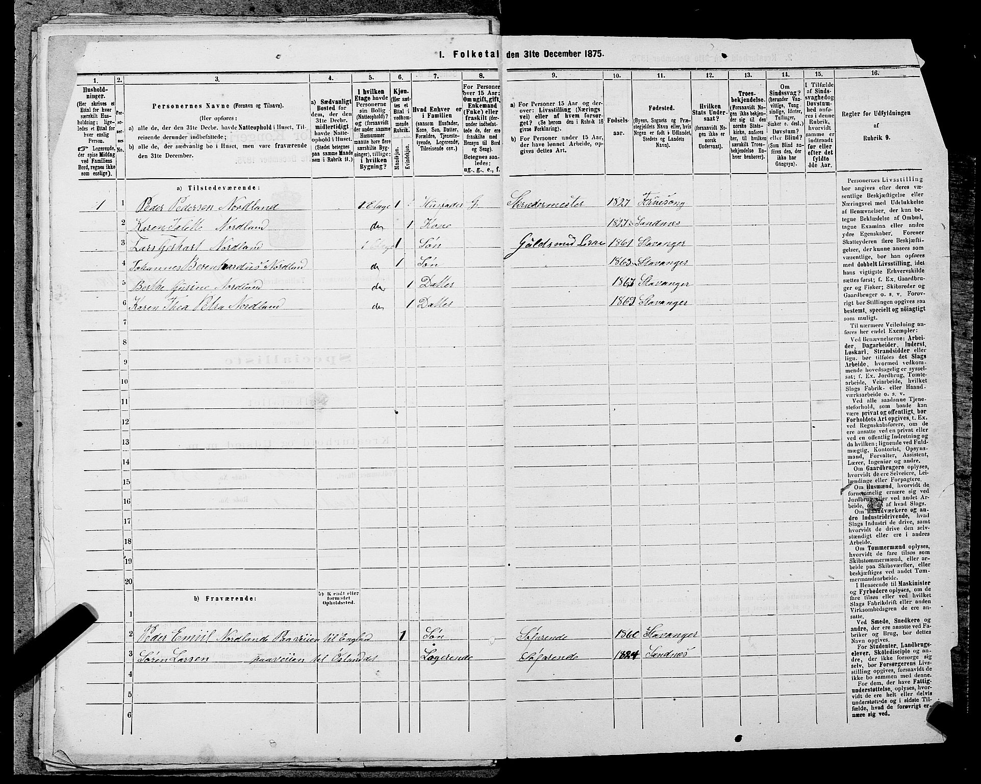 SAST, 1875 census for 1103 Stavanger, 1875, p. 1815