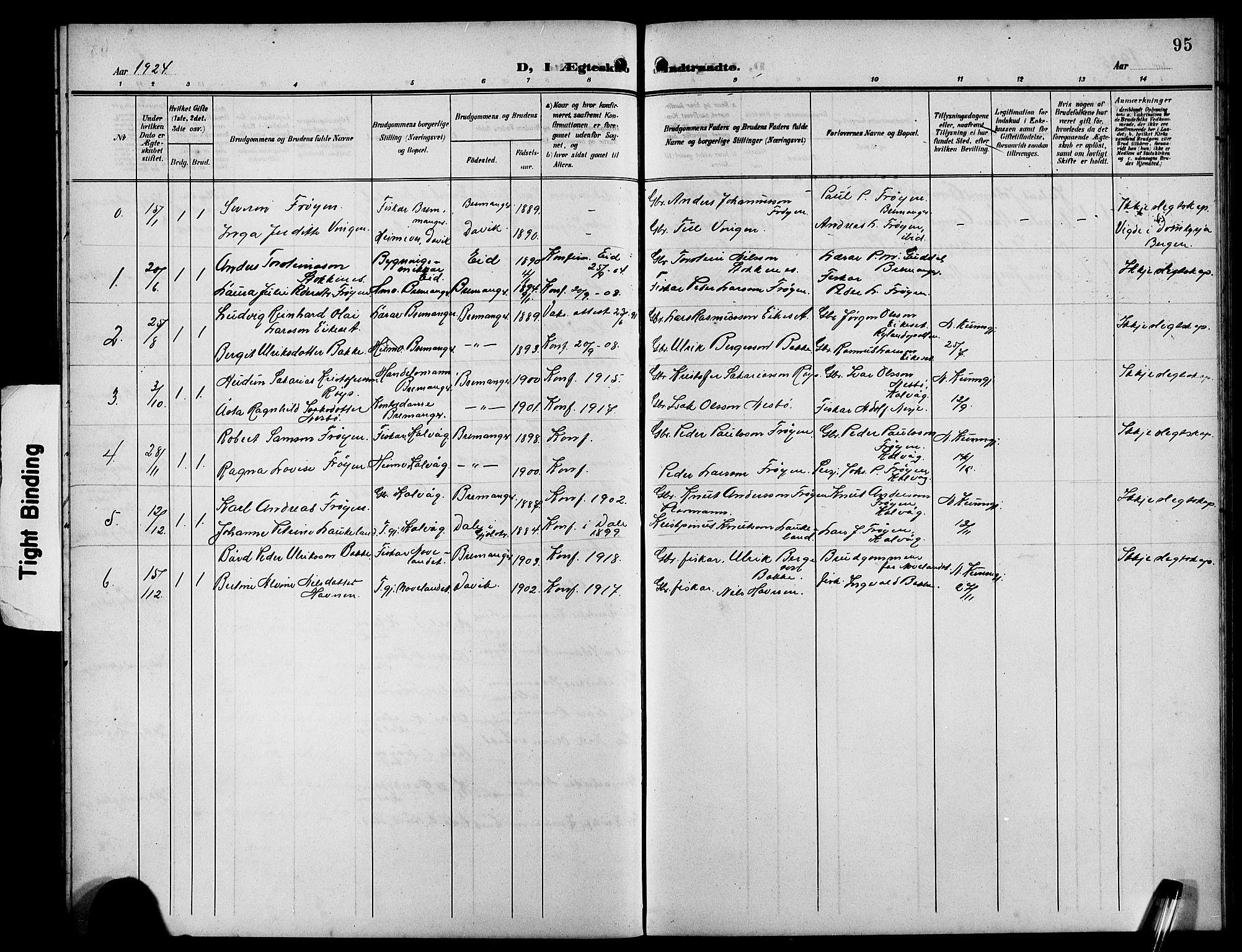 Bremanger sokneprestembete, SAB/A-82201/H/Hab/Habb/L0001: Parish register (copy) no. B 1, 1906-1925, p. 95