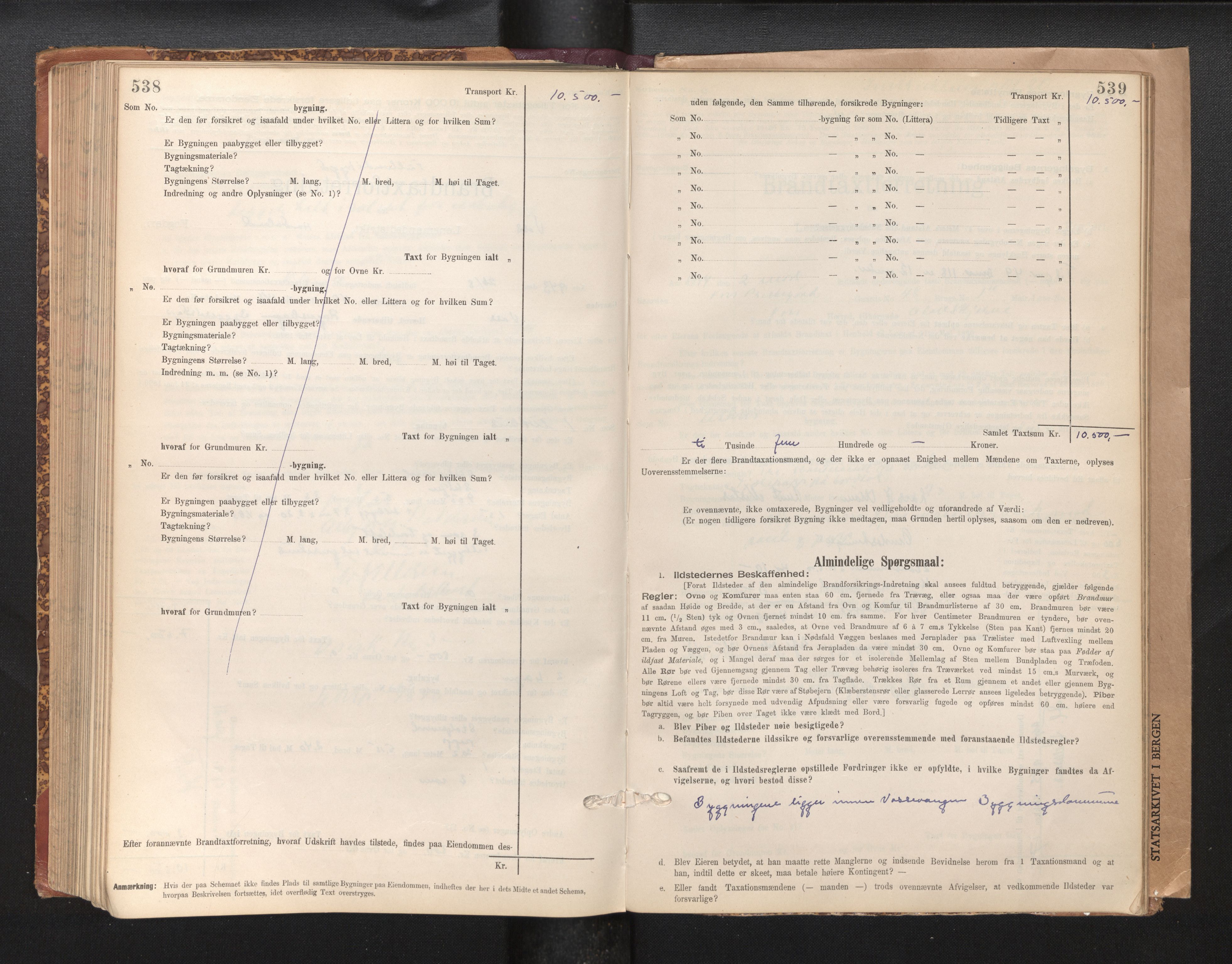 Lensmannen i Voss, SAB/A-35801/0012/L0008: Branntakstprotokoll, skjematakst, 1895-1945, p. 538-539