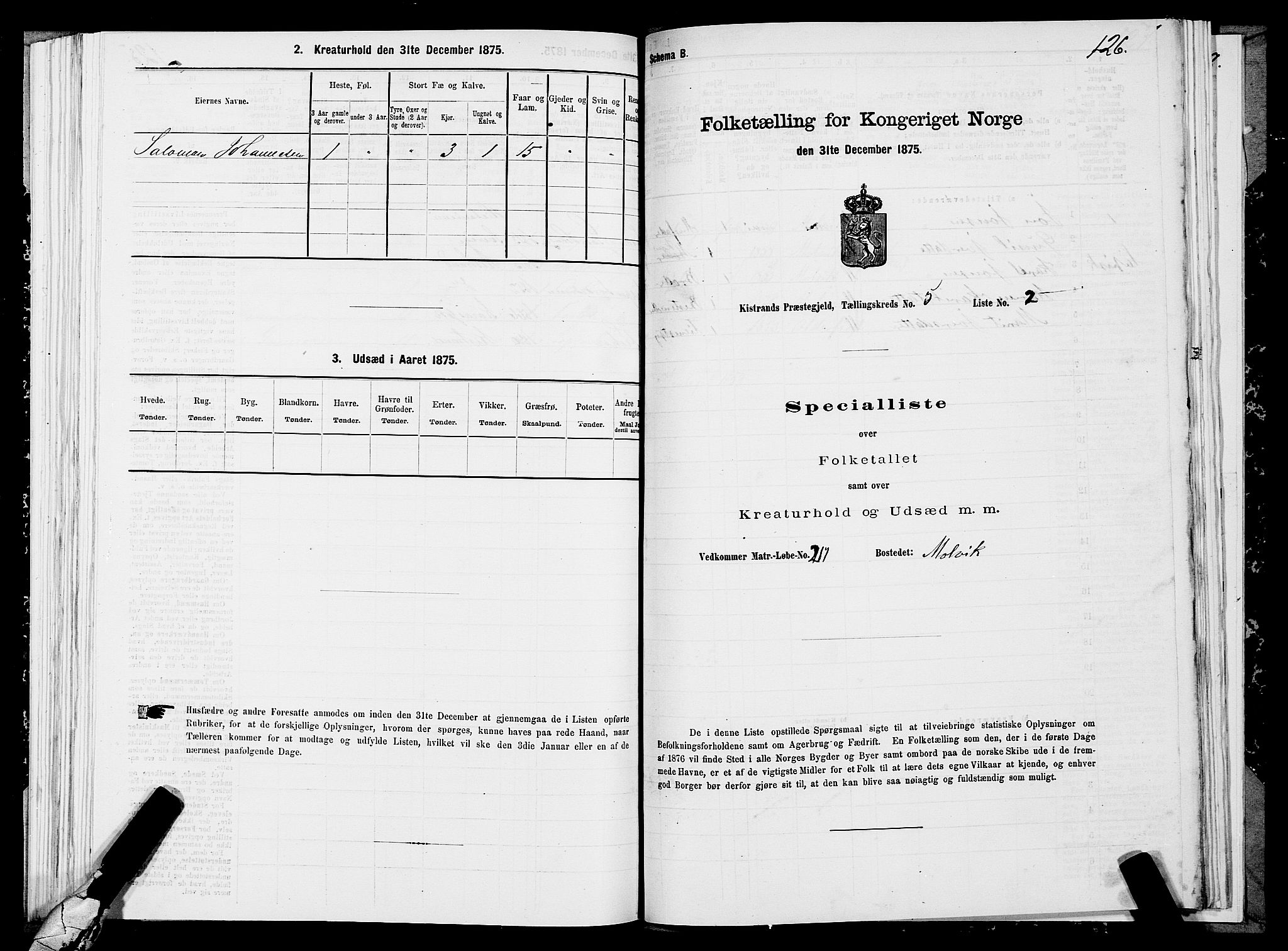 SATØ, 1875 census for 2020P Kistrand, 1875, p. 2126