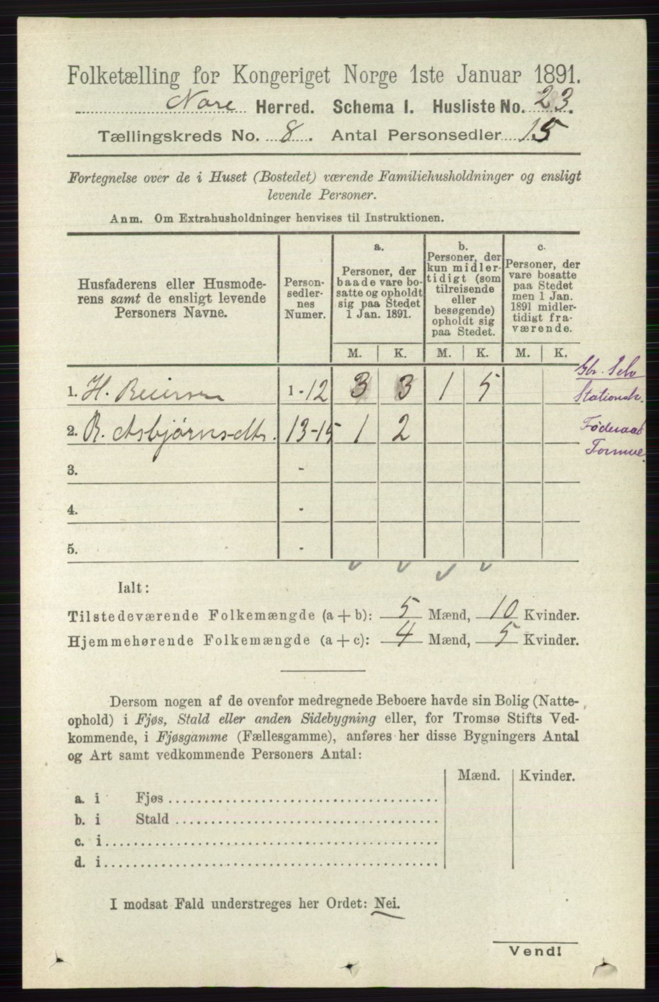 RA, 1891 census for 0633 Nore, 1891, p. 2813